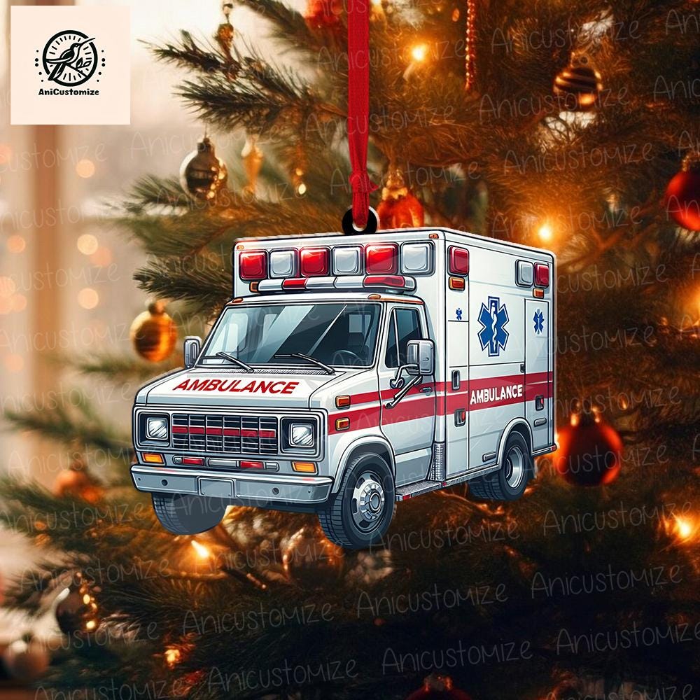 Personalized Ambulance Christmas 2D FLAT Ornament, Ambulance Ornament, Custom Xmas Gift, Driver Xmas Tree Ornaments, Paramedic Ornament