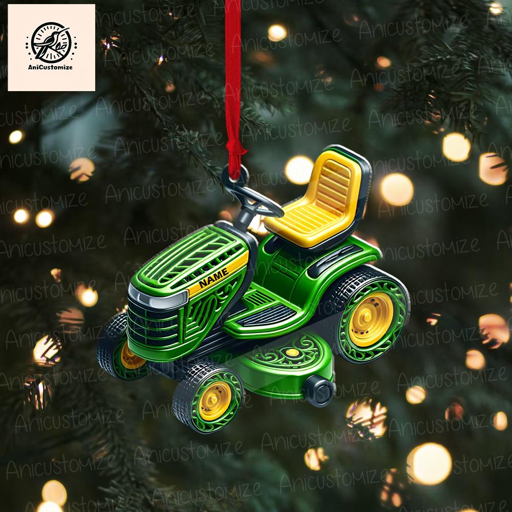 Personalized Lawn Mowers Christmas 2D FLAT Ornament, Riding Mowers With Xmas Light Hanging Ornament, Farmhouse Lawn Ornament, Christmas Gift