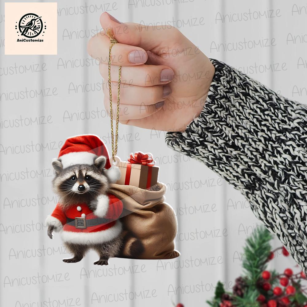 Personalized Raccoon Christmas Ornament, Custom Raccoon Name Ornament, Christmas Gift, Animal Ornament, Santa Ornament, Christmas Decor