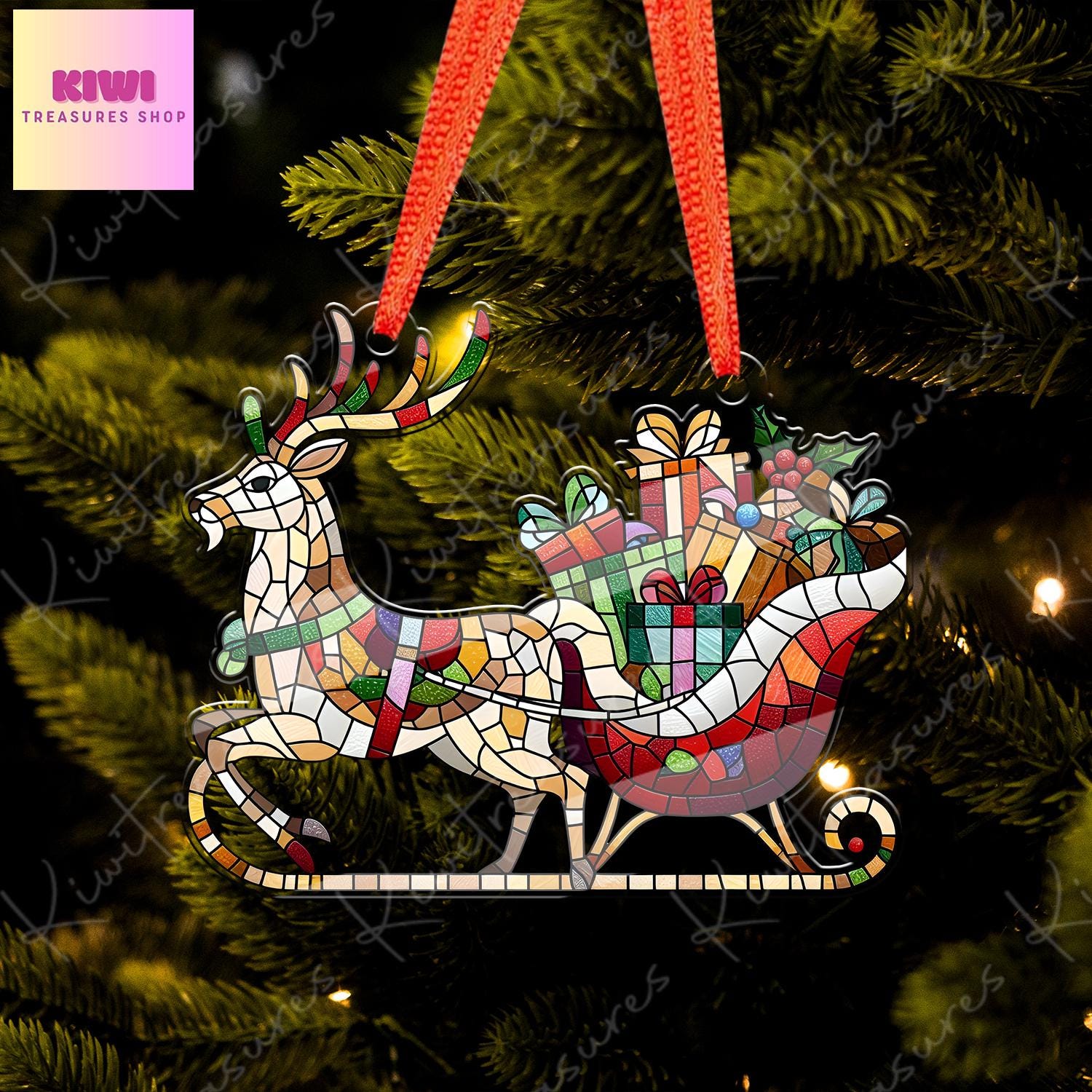 Santa sleigh presents Ornament, reindeer ornament, Christmas decor, Merry Christmas, sleigh ornament, Christmas hanging