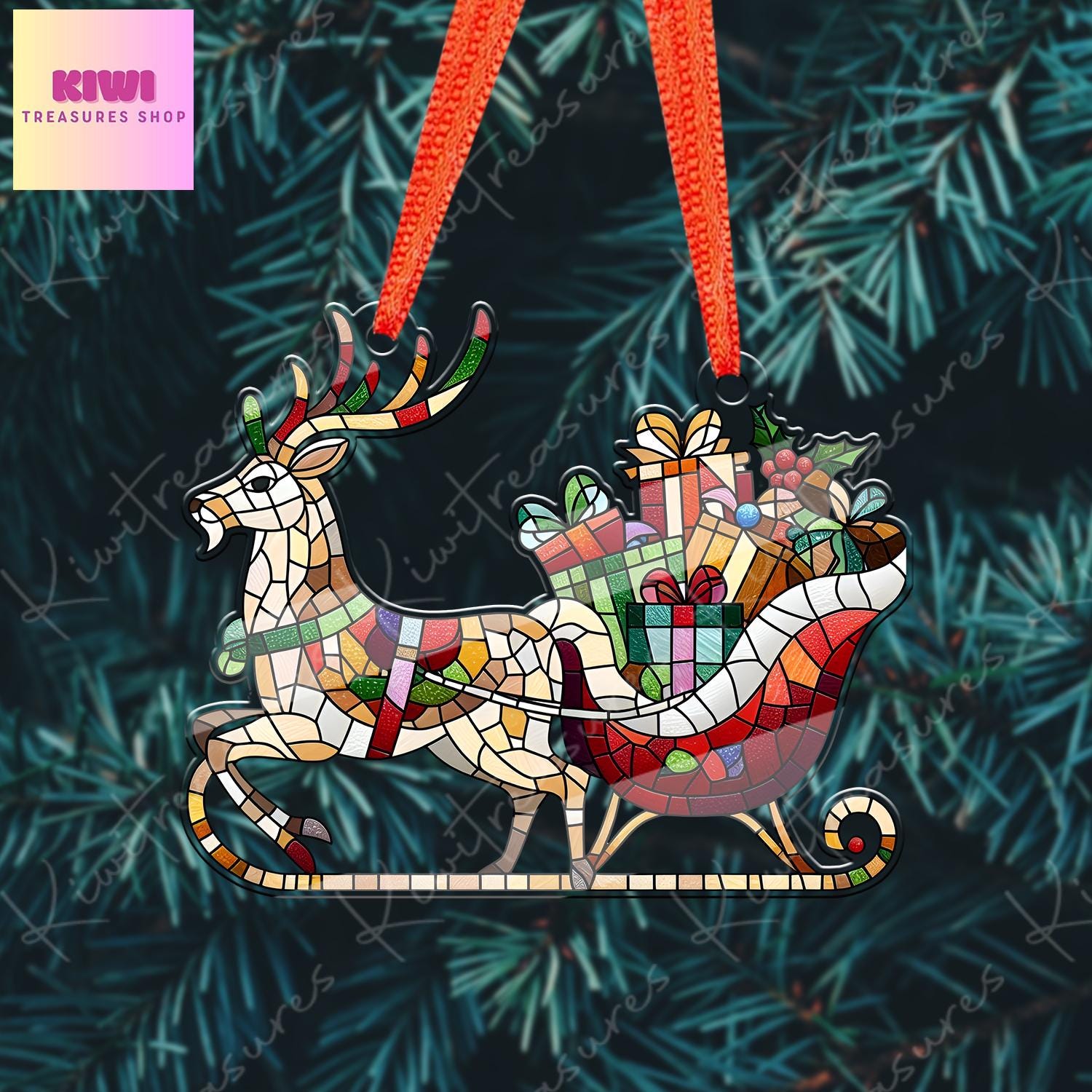 Santa sleigh presents Ornament, reindeer ornament, Christmas decor, Merry Christmas, sleigh ornament, Christmas hanging