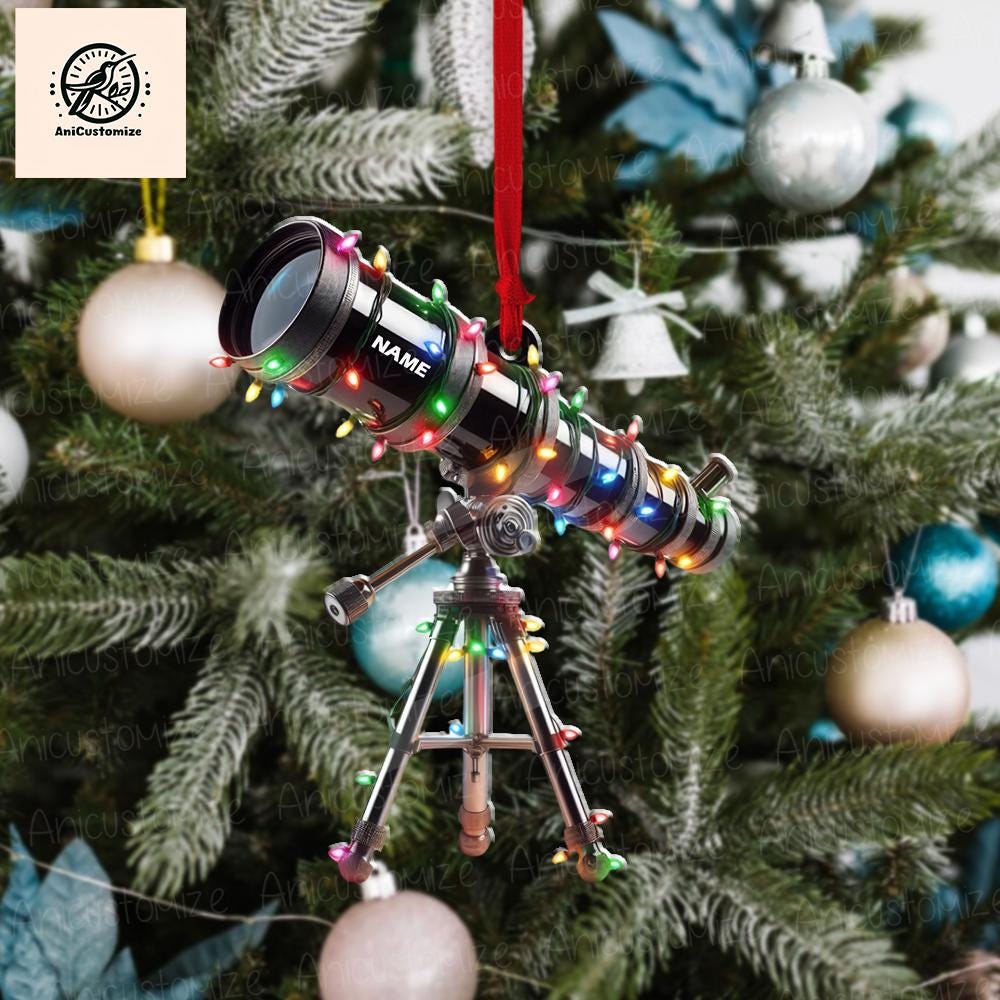 Personalized Telescope Christmas Light Ornament, Christmas Tree Decor, Loved Telescope Ornament, Xmas Hanging Ornament Gift, Christmas Decor