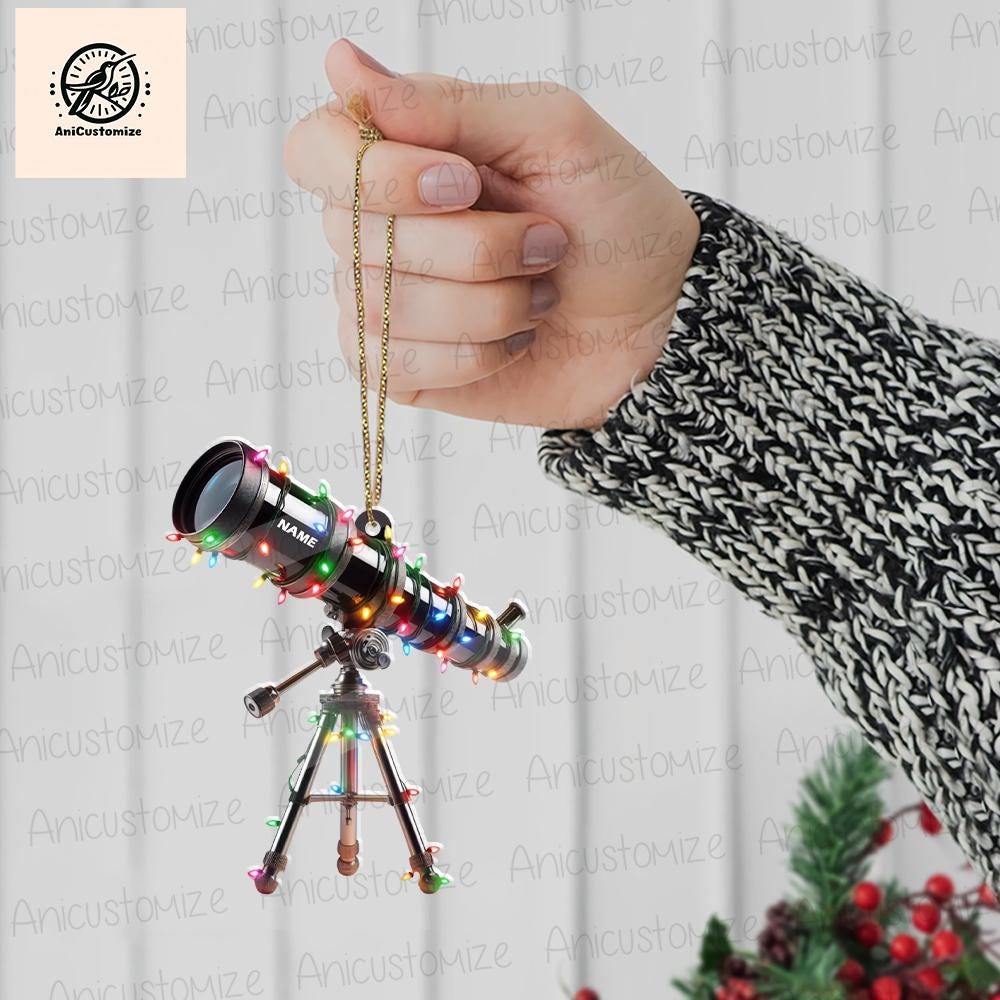 Personalized Telescope Christmas Light Ornament, Christmas Tree Decor, Loved Telescope Ornament, Xmas Hanging Ornament Gift, Christmas Decor