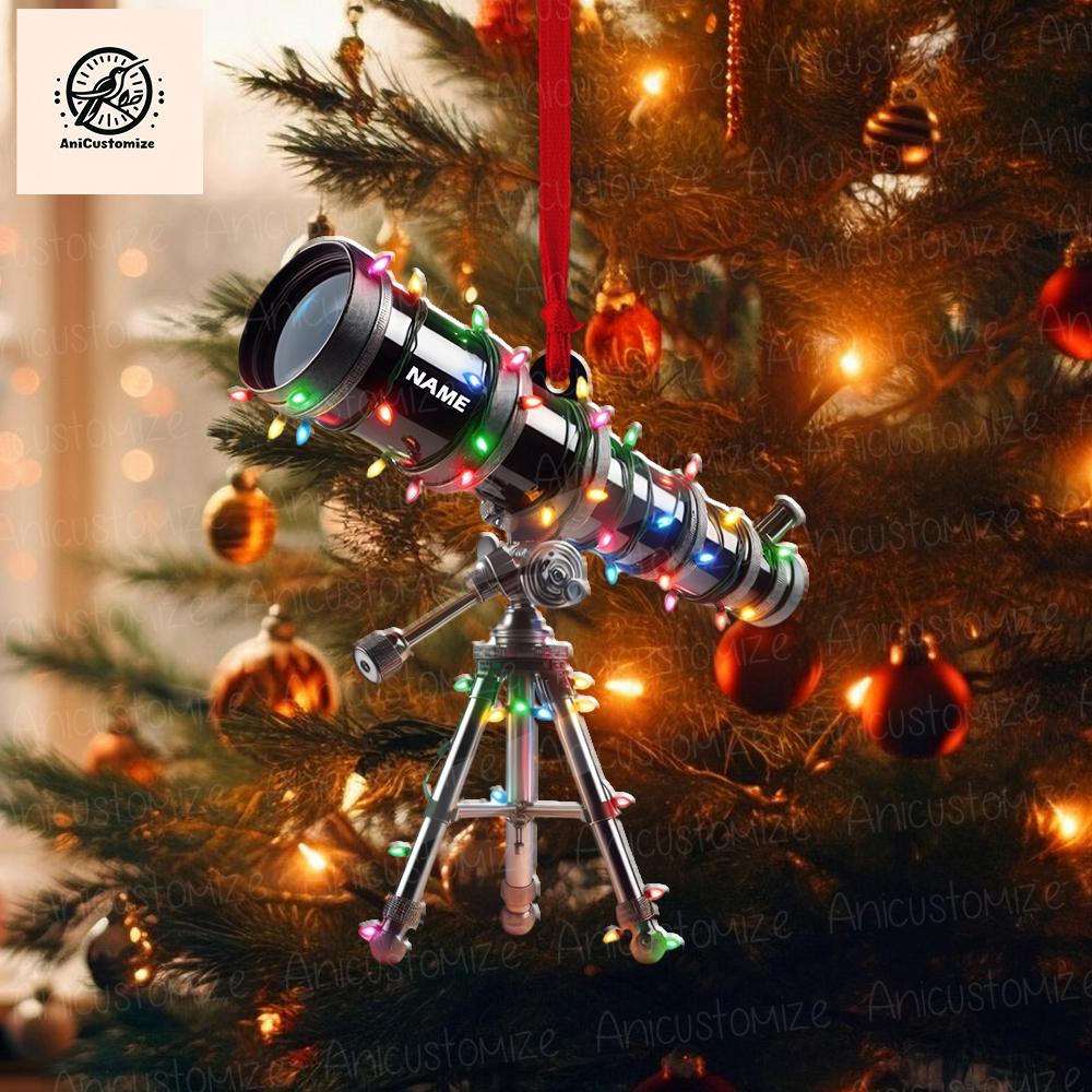 Personalized Telescope Christmas Light Ornament, Christmas Tree Decor, Loved Telescope Ornament, Xmas Hanging Ornament Gift, Christmas Decor