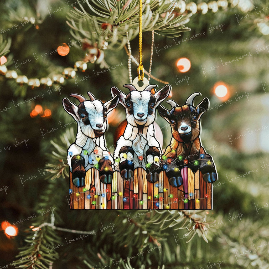 Christmas Goats Ornament, 2d FLAT goat ornament, funny peeking goat, goat lover gift, gift for farmer, christmas hanging, goat ornament