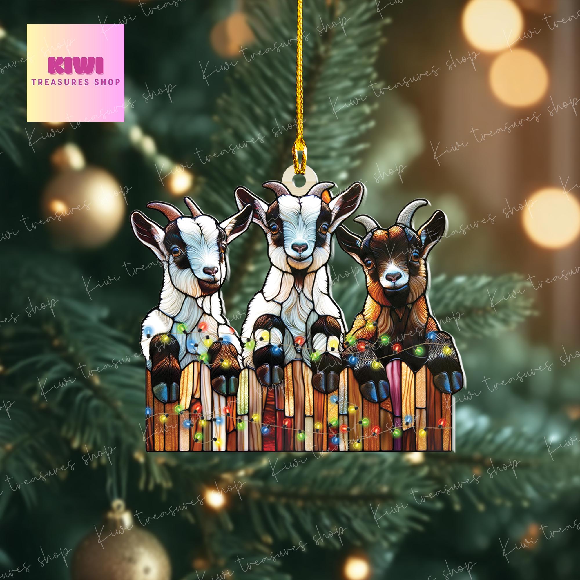 Christmas Goats Ornament, 2d FLAT goat ornament, funny peeking goat, goat lover gift, gift for farmer, christmas hanging, goat ornament