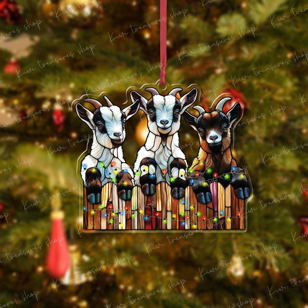 Christmas Goats Ornament, 2d FLAT goat ornament, funny peeking goat, goat lover gift, gift for farmer, christmas hanging, goat ornament
