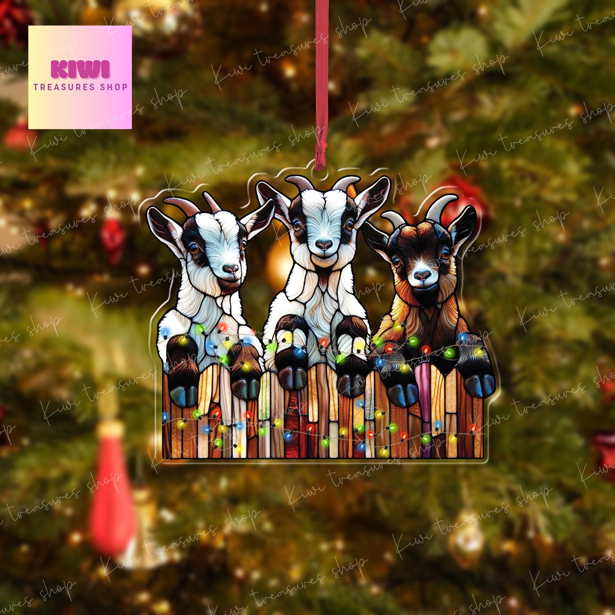 Christmas Goats Ornament, 2d FLAT goat ornament, funny peeking goat, goat lover gift, gift for farmer, christmas hanging, goat ornament