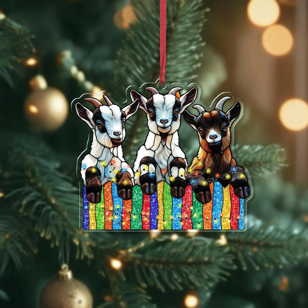 Christmas Goats Ornament, 2d FLAT goat ornament, funny peeking goat, goat lover gift, gift for farmer, christmas hanging, goat ornament