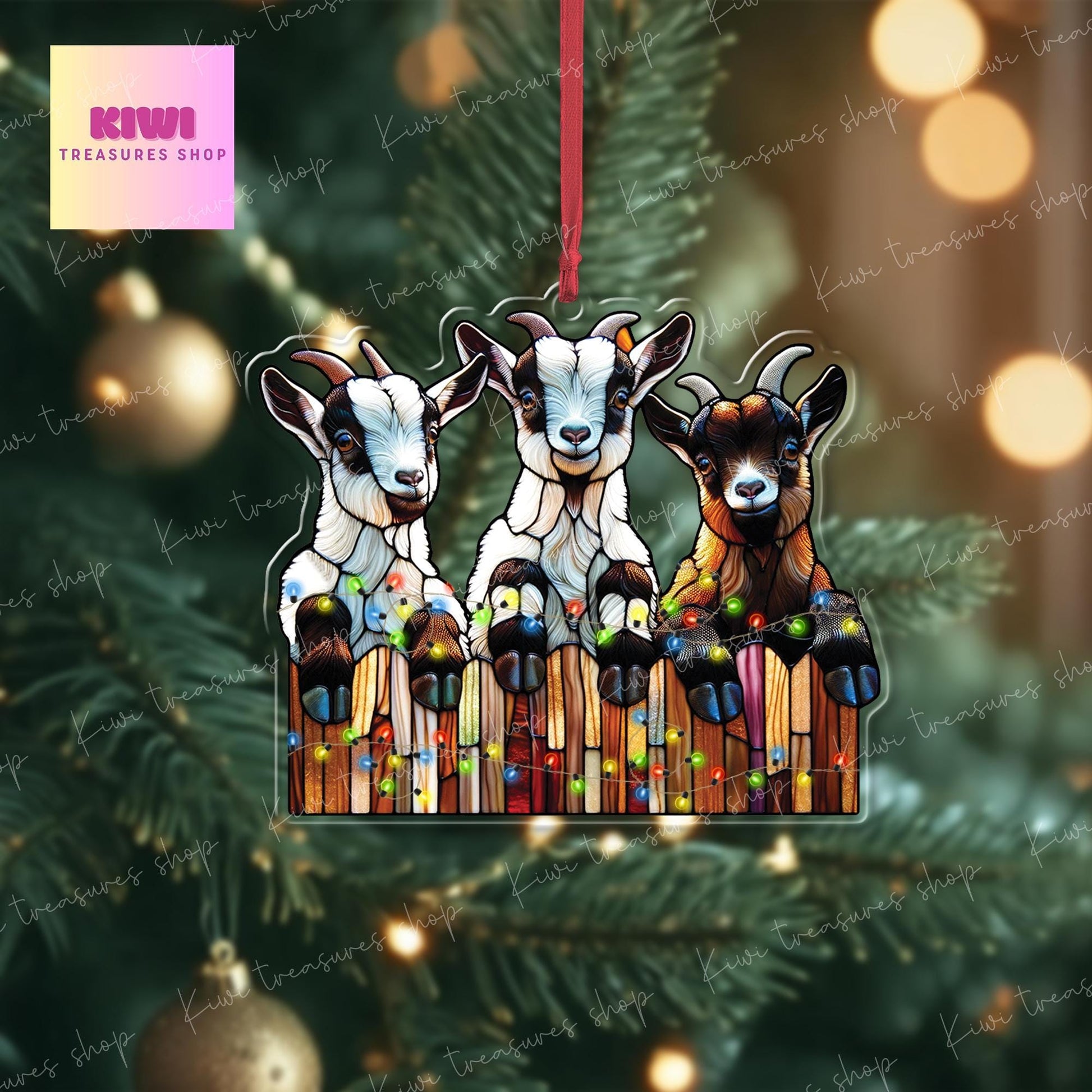 Christmas Goats Ornament, 2d FLAT goat ornament, funny peeking goat, goat lover gift, gift for farmer, christmas hanging, goat ornament