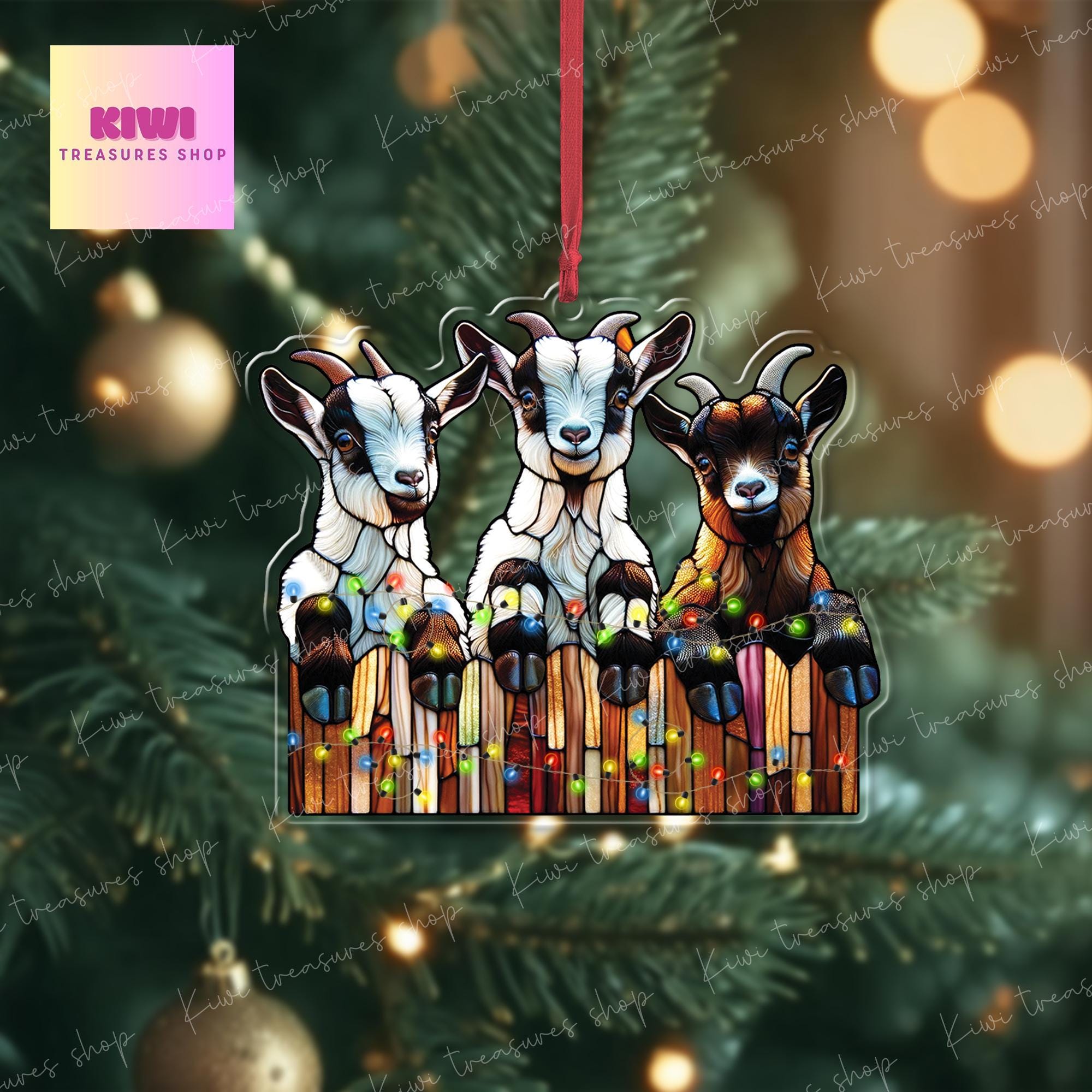 Christmas Goats Ornament, 2d FLAT goat ornament, funny peeking goat, goat lover gift, gift for farmer, christmas hanging, goat ornament