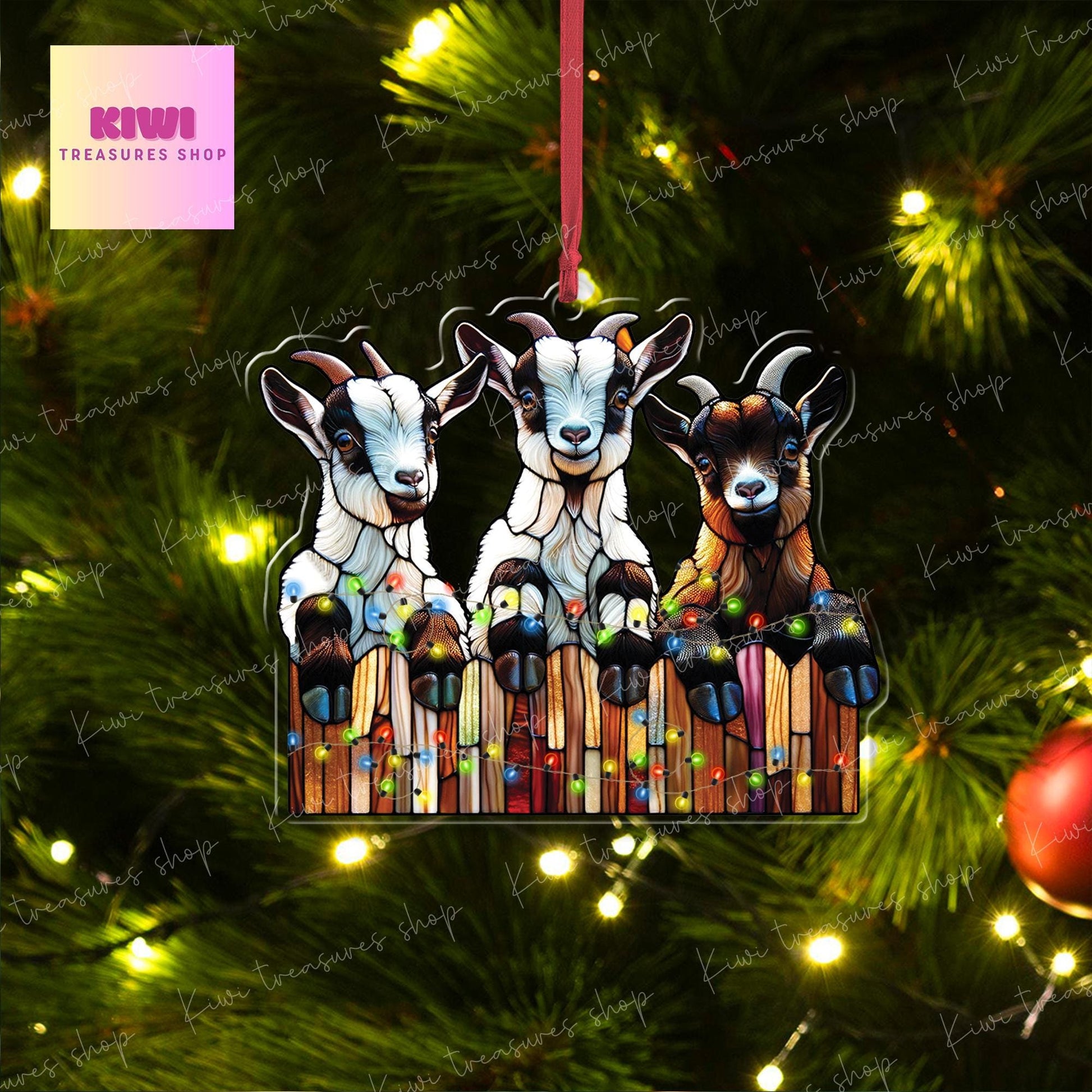 Christmas Goats Ornament, 2d FLAT goat ornament, funny peeking goat, goat lover gift, gift for farmer, christmas hanging, goat ornament