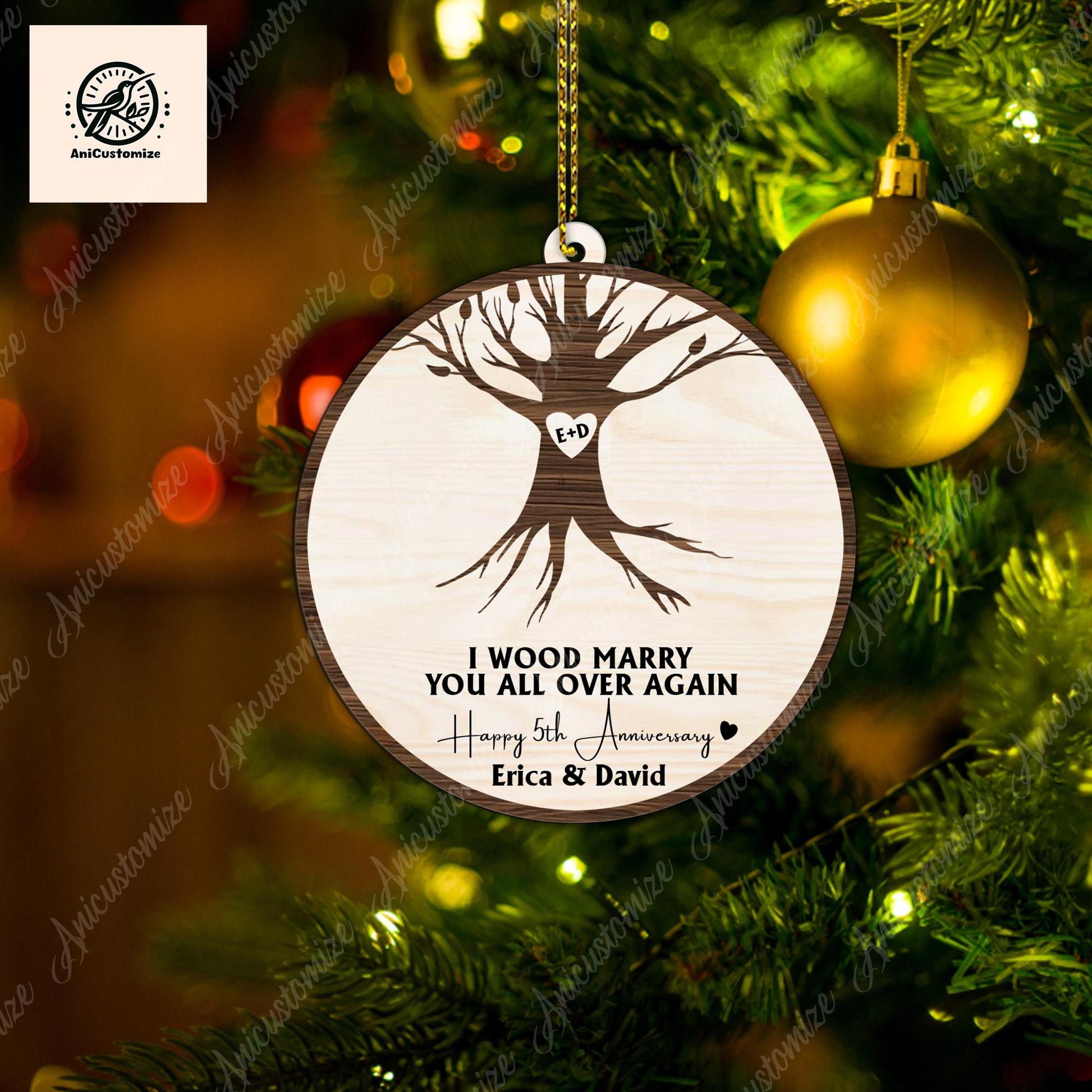 I Wood Marry You All Over Again Christmas Ornament, Married Anniversary Gift, Xmas Ornament, 5th Year Ani Marry Gift, Couple Ornament Gift