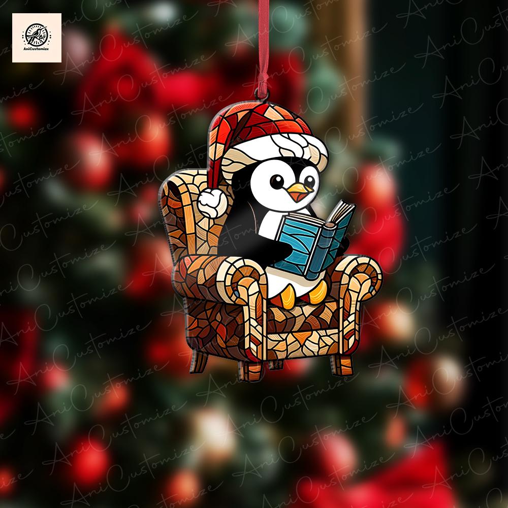 Penguin Reading Christmas Ornament, Penguin Sit In Armchair Ornament, Animal Ornament, Christmas Ornament, Bookish Gift, Penguin Book Lovers