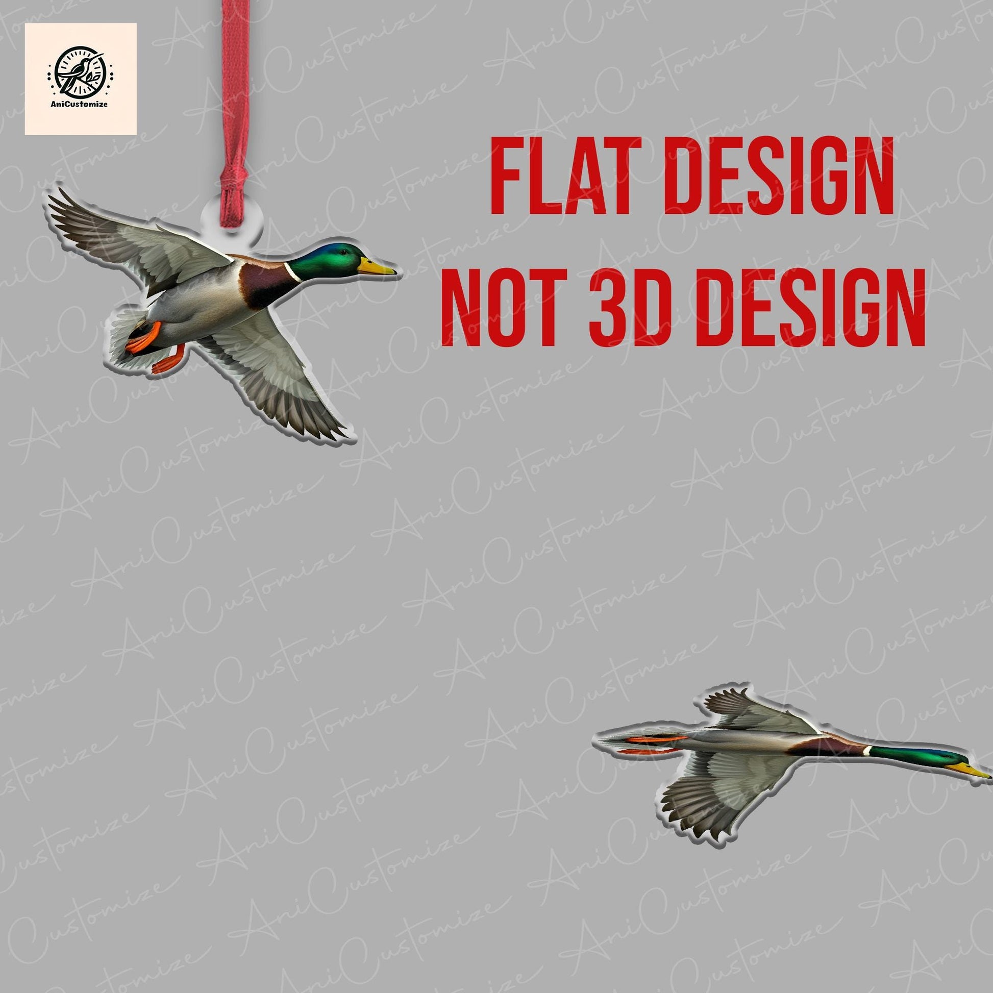 Christmas Mallard Duck 2D FLAT Ornament, Duck Christmas Decor, Funny Xmas Gift, Funny Decor, Duck Lover Gift, Mallard Duck Ornament