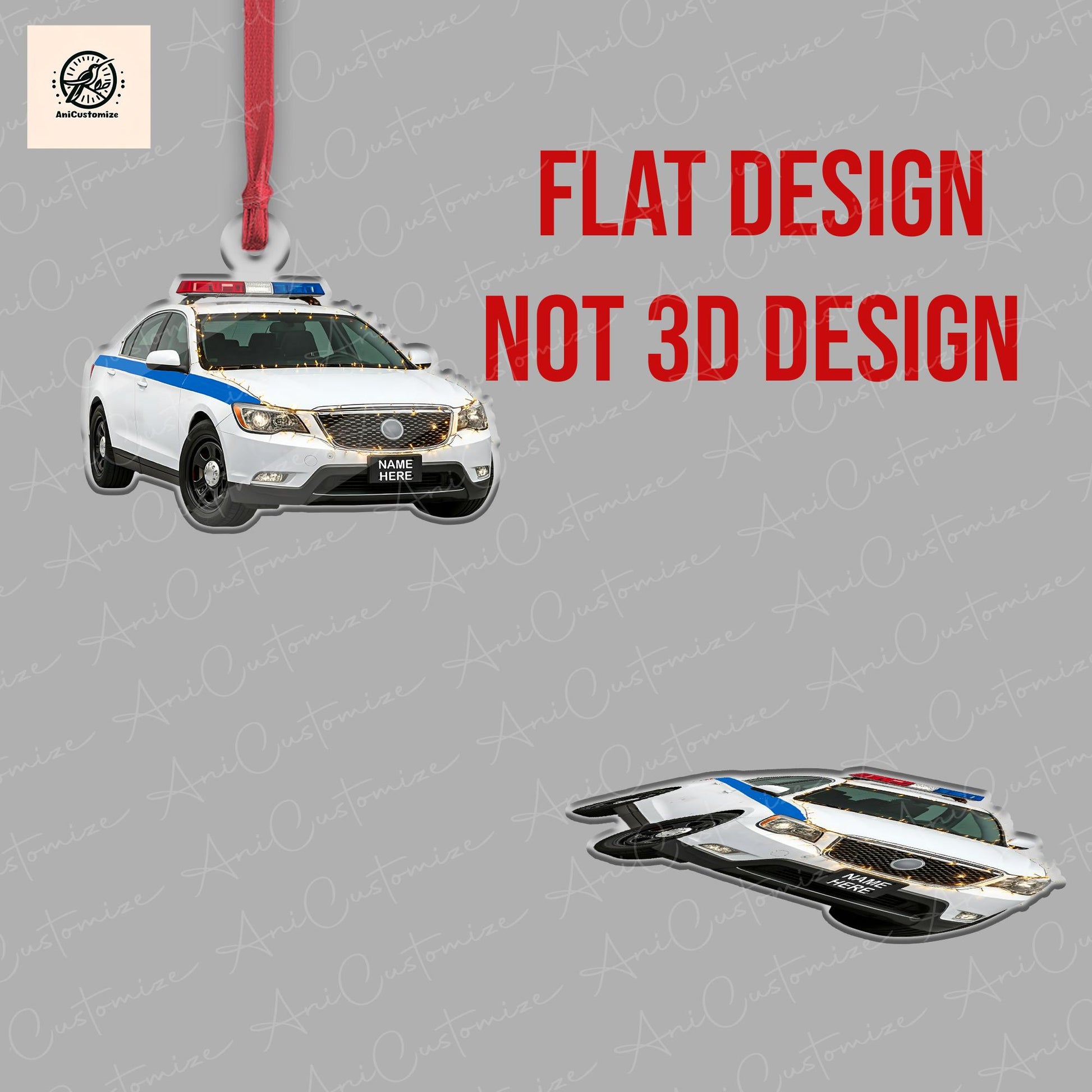 Personalized Police Car 2D FLAT Christmas Ornaments, Police Man Ornaments, Ornaments For Police Women, Christmas Ornaments, Tree Ornaments