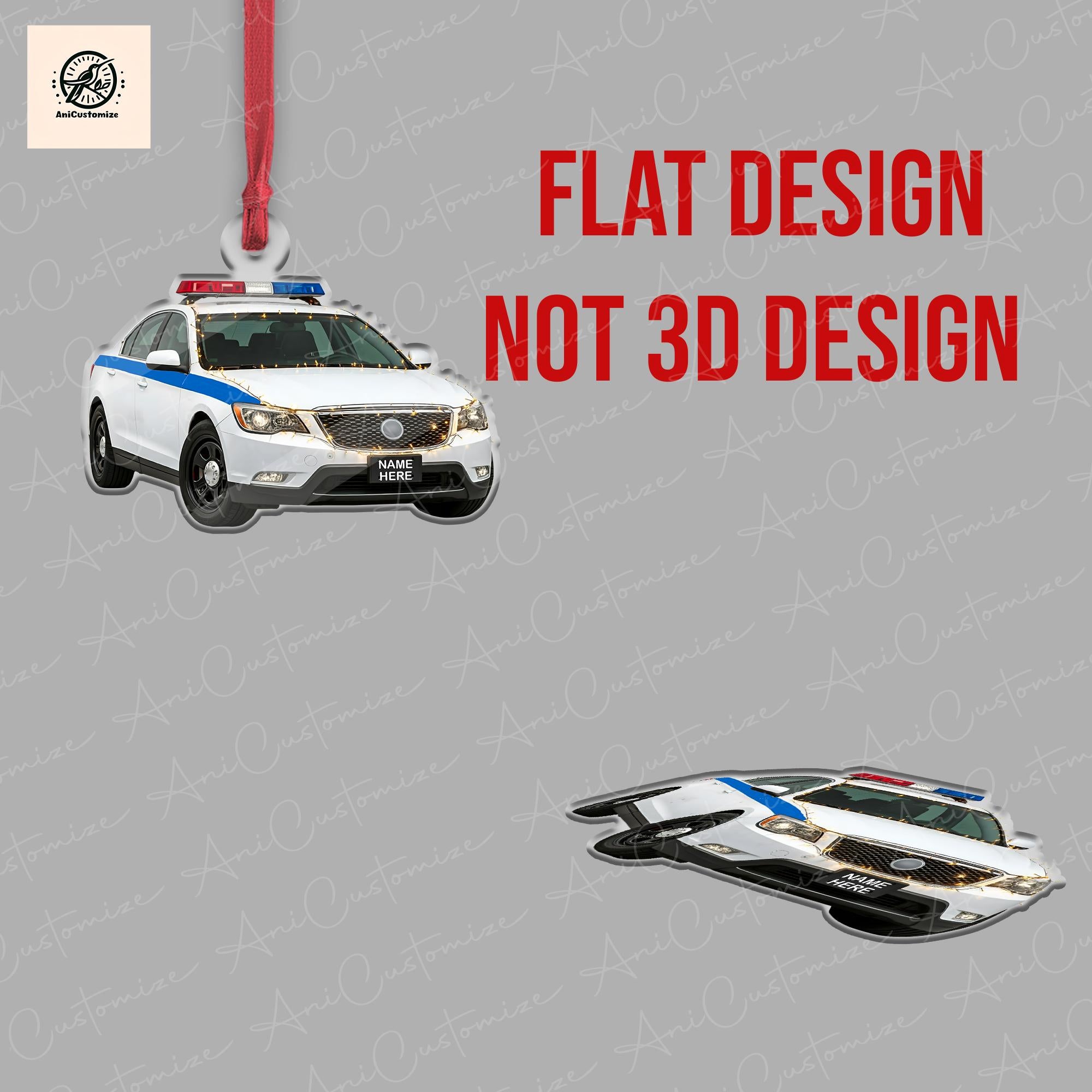 Personalized Police Car 2D FLAT Christmas Ornaments, Police Man Ornaments, Ornaments For Police Women, Christmas Ornaments, Tree Ornaments