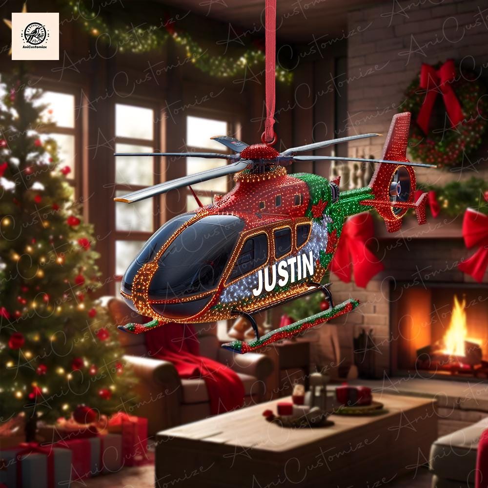 Personalized Helicopter 2D FLAT Ornament Decor, Helicopter Xmas Decor, Custom Pilot Gift, Christmas Gift For Pilot, Xmas Gift Idea