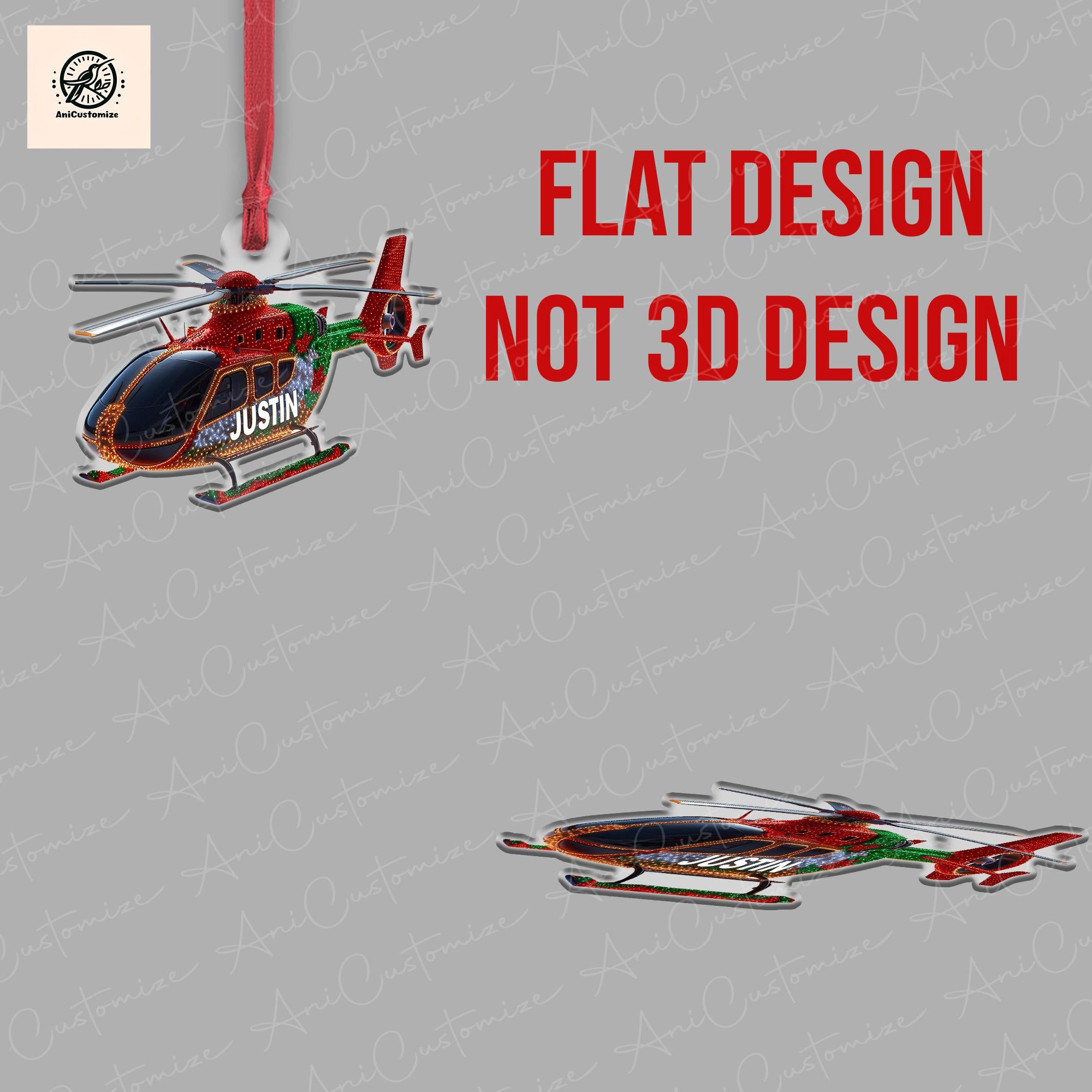 Personalized Helicopter 2D FLAT Ornament Decor, Helicopter Xmas Decor, Custom Pilot Gift, Christmas Gift For Pilot, Xmas Gift Idea