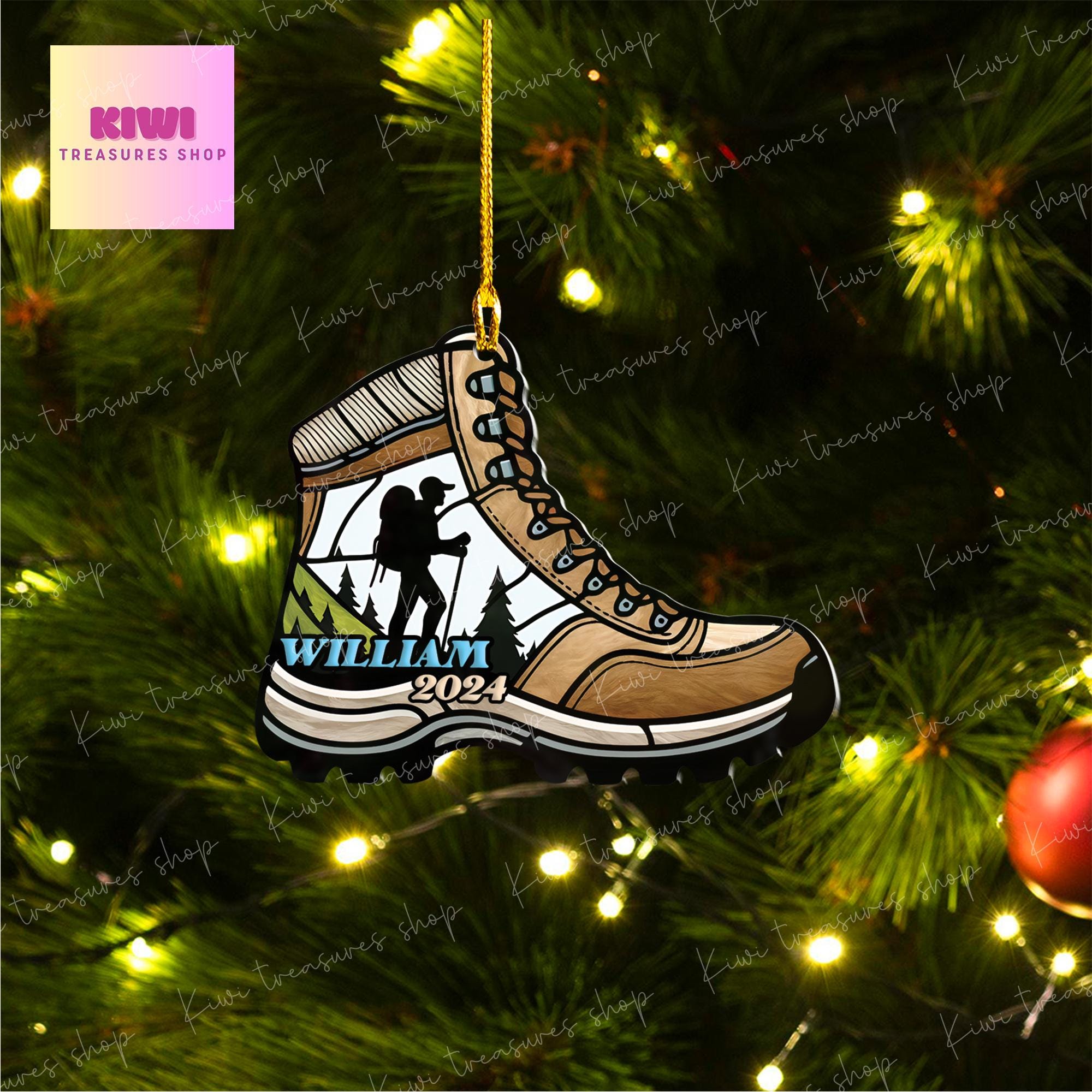 Personalized Hiking Boots Ornament, 2d Flat hiking ornament, Christmas decor, Christmas keepsake, hiking lover gift, hiker ornament