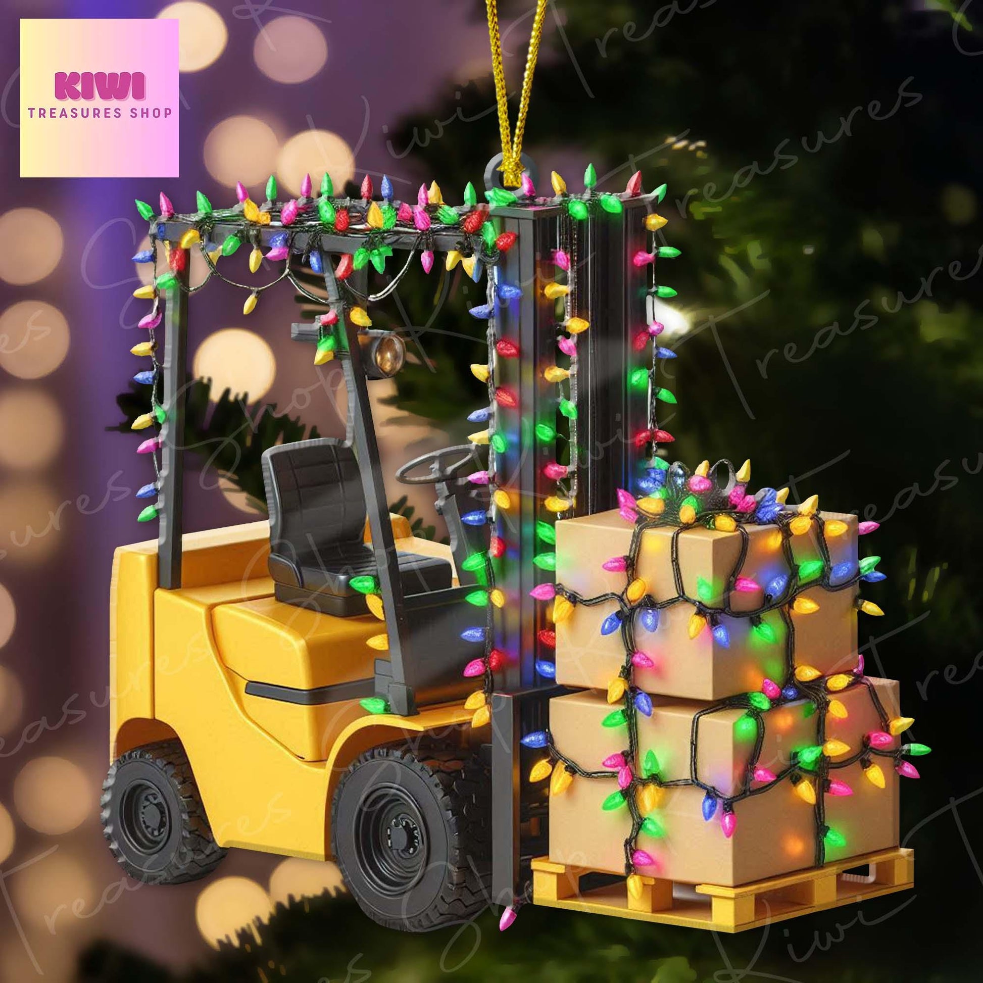 Personalized Forklift Truck Car 2D FLAT Ornament, Custom Forklift truck Christmas, Custom ornament, Forklift Ornament For Warehouse Decor