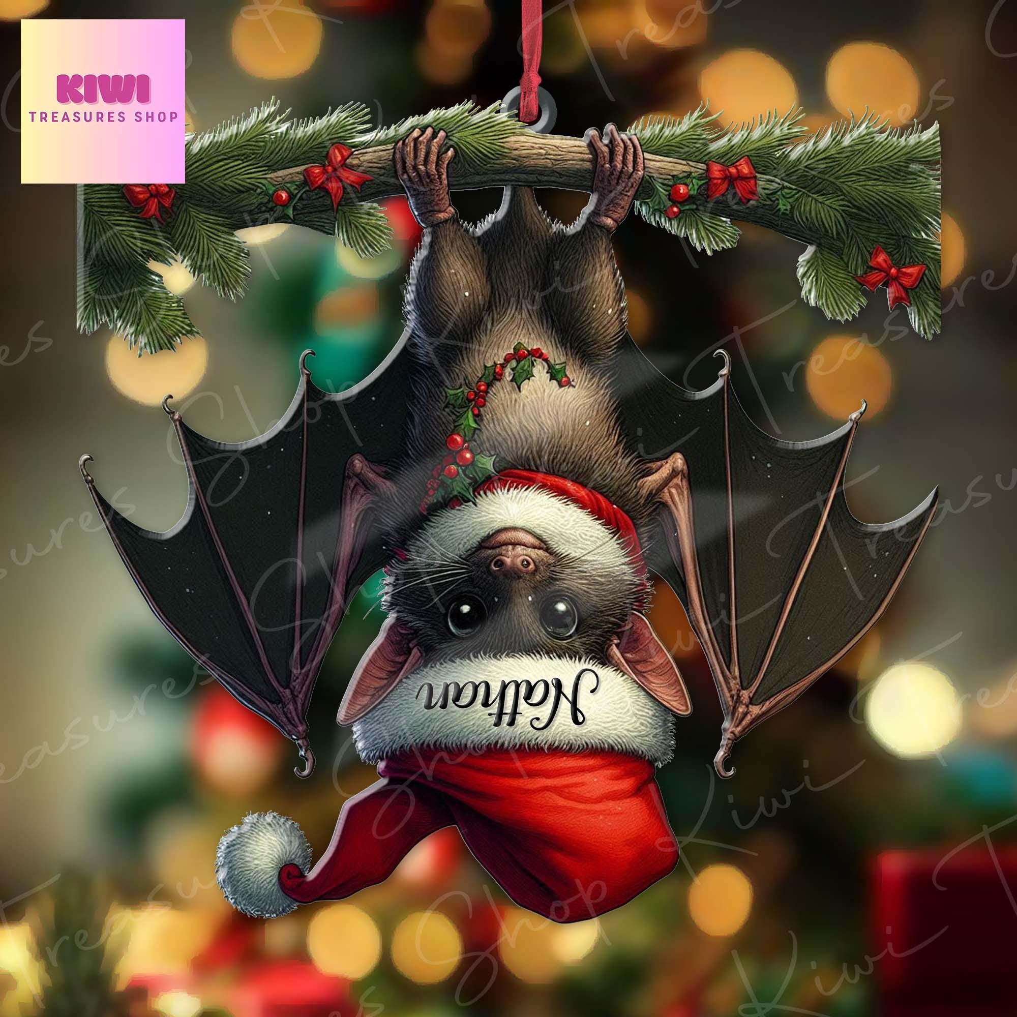 Personalized Bat Upside down Ornament, 2d Flat Bat ornament, Christmas decor, Christmas keepsake, Bat lover gift, Funny Bat Christmas decor