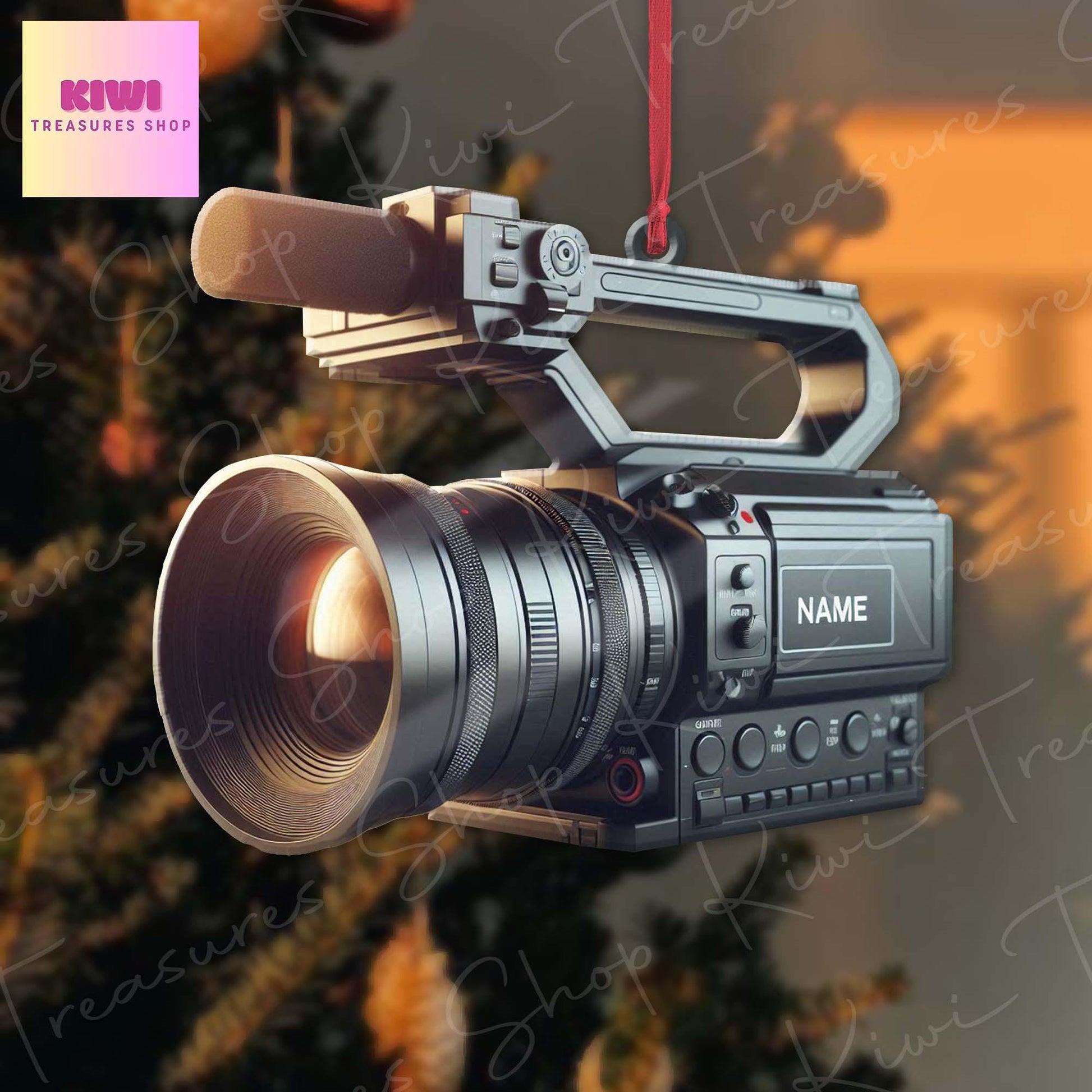 Personalized Professional video camera Ornament, 2D Flat camera ornament, custom name, Video camera Ornament, co-worker gift,