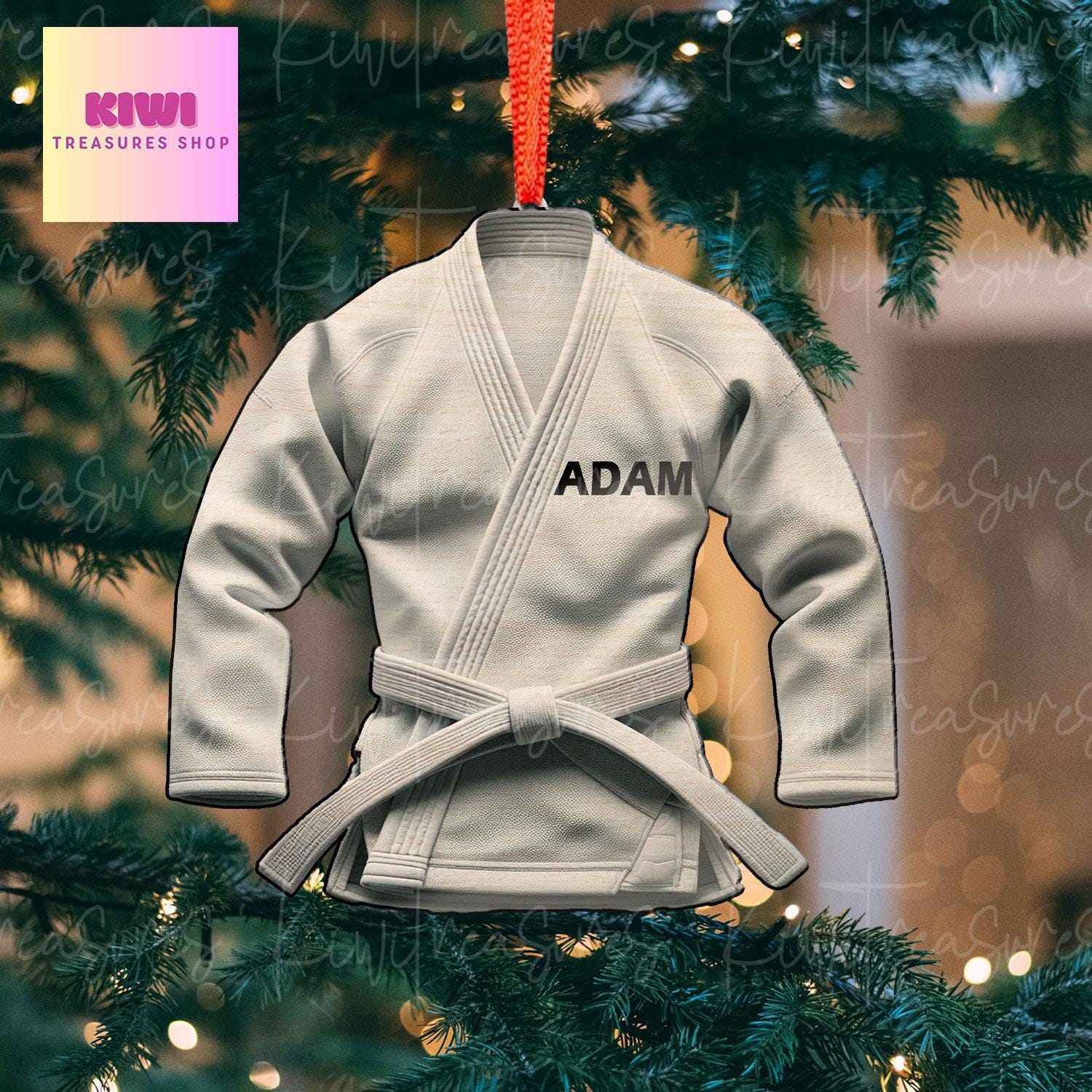 Personalized White Jiu jitsu unifrom Ornament, 2d Flat Jiu Jitsu ornament, Christmas keepsake, Jiujitsu ornament, Martial Arts