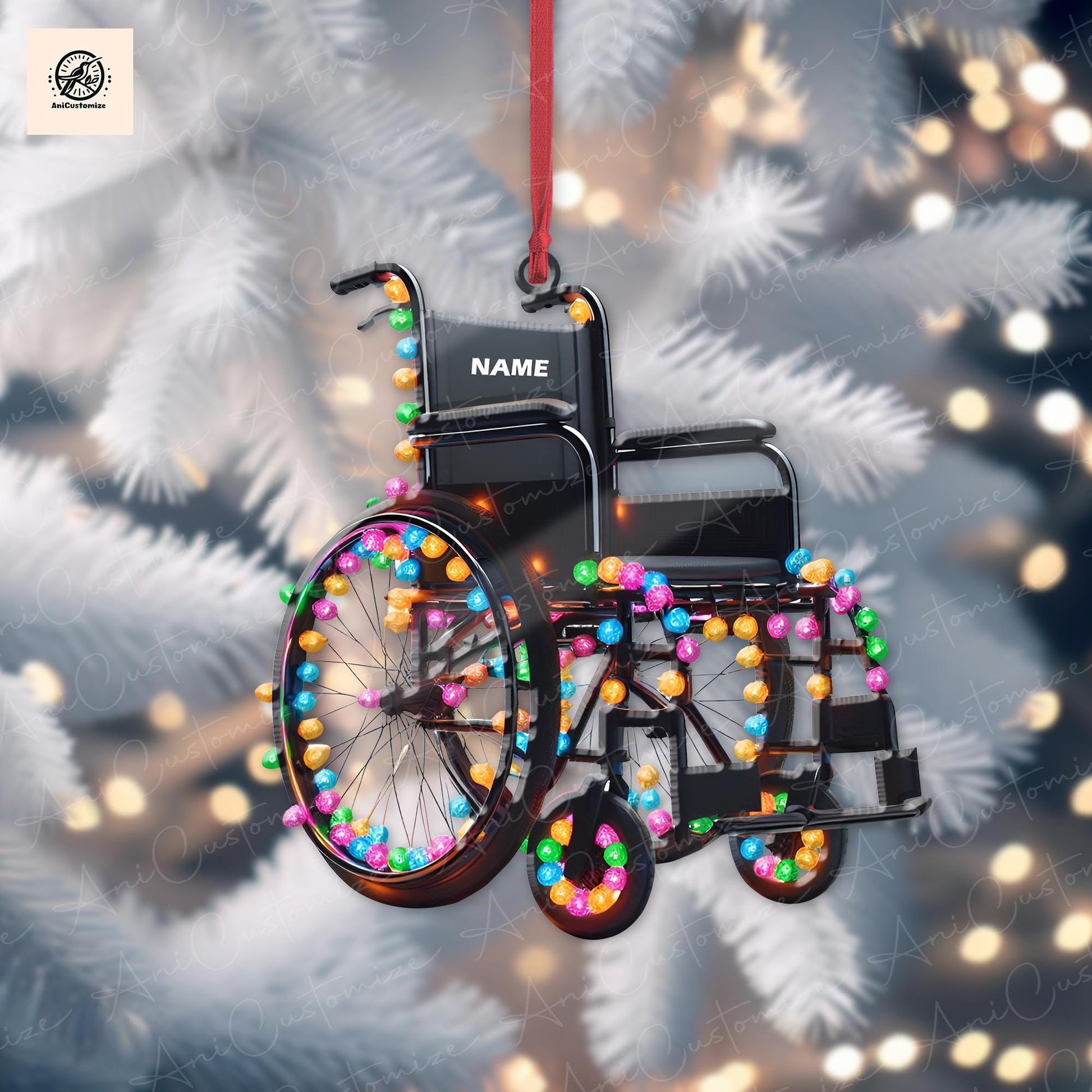 Personalized Motorized Multifunctional wheelchair 2D FLAT Christmas ornament,Multifunctional wheelchair Christmas Ornament wheelchair Lovers
