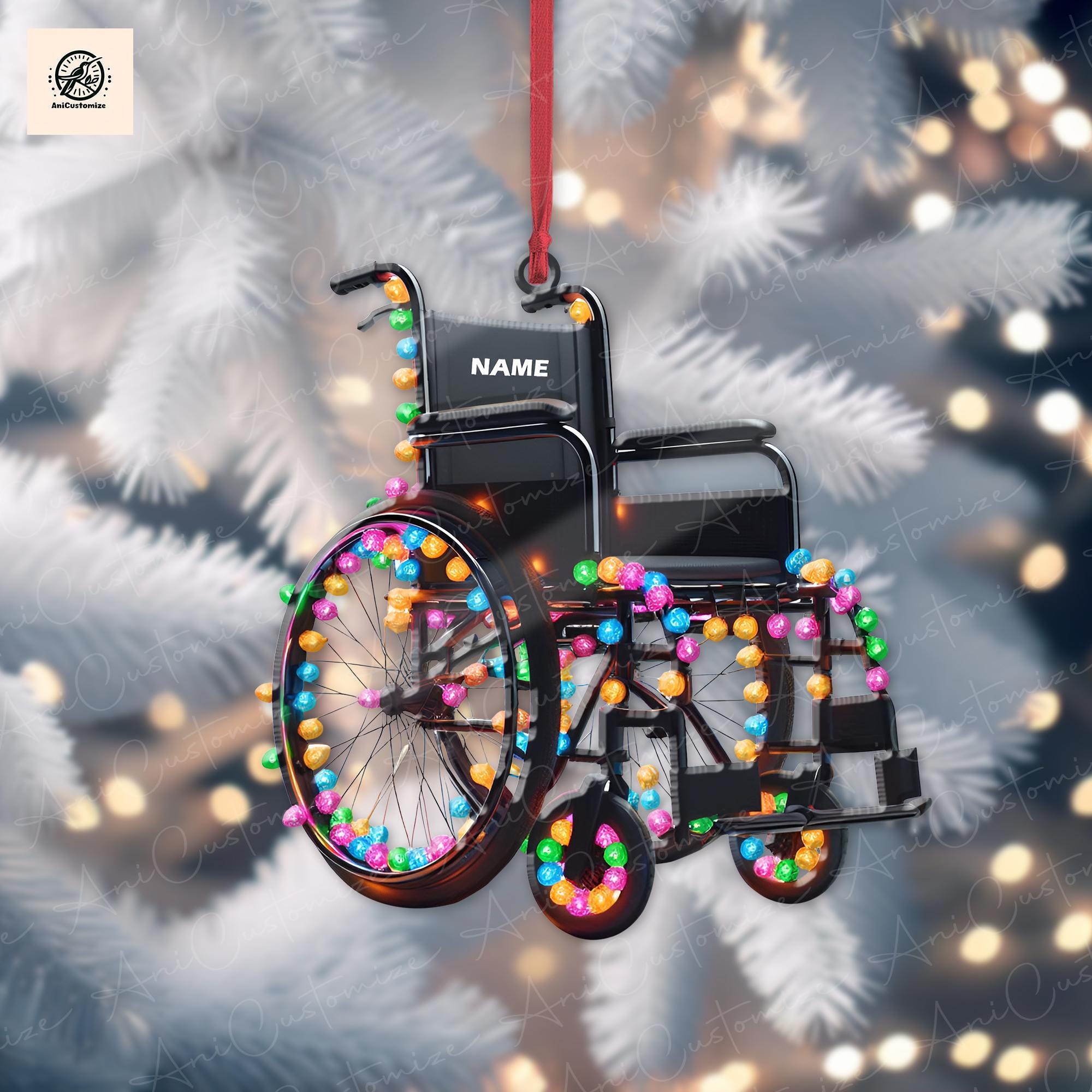 Personalized Motorized Multifunctional wheelchair 2D FLAT Christmas ornament,Multifunctional wheelchair Christmas Ornament wheelchair Lovers