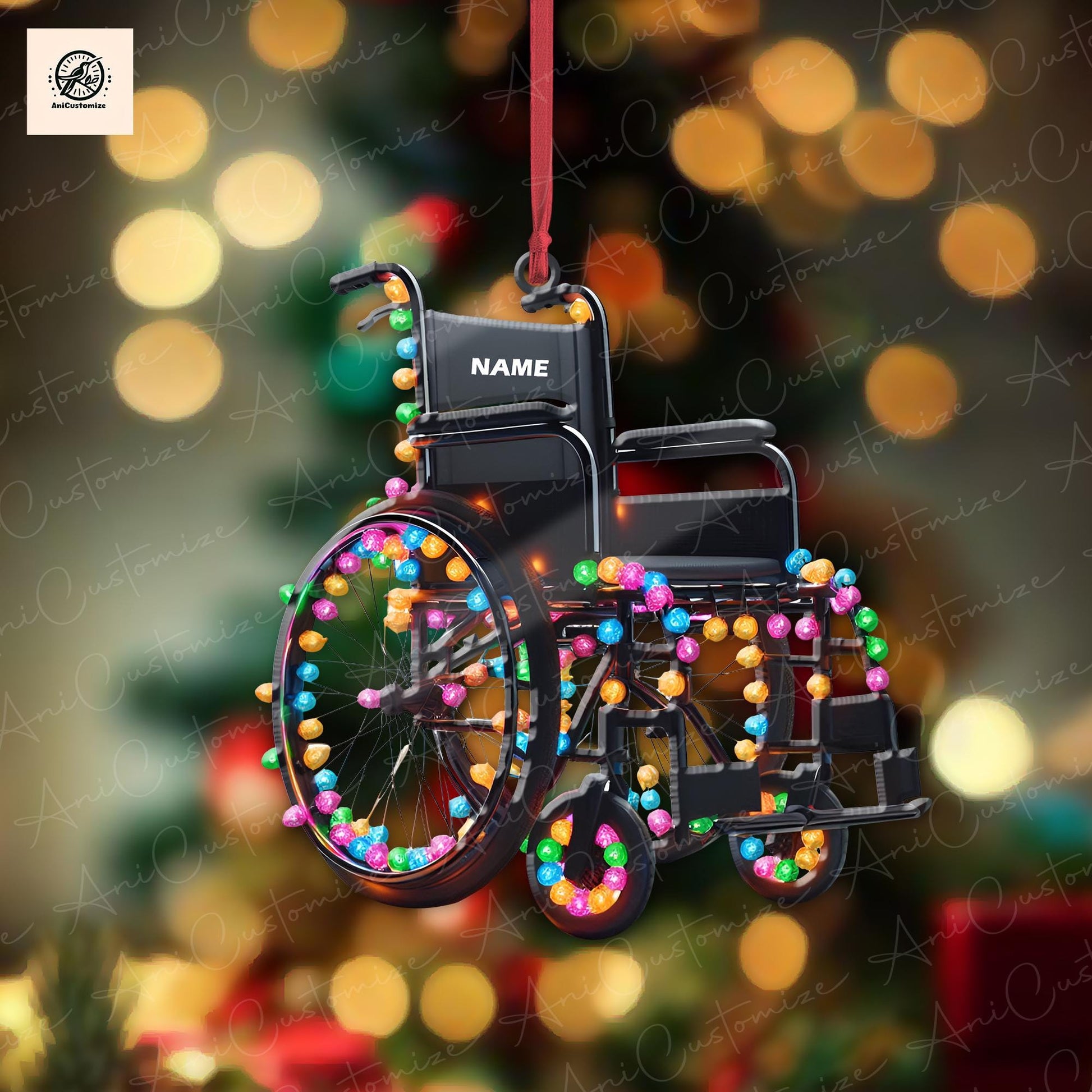 Personalized Motorized Multifunctional wheelchair 2D FLAT Christmas ornament,Multifunctional wheelchair Christmas Ornament wheelchair Lovers