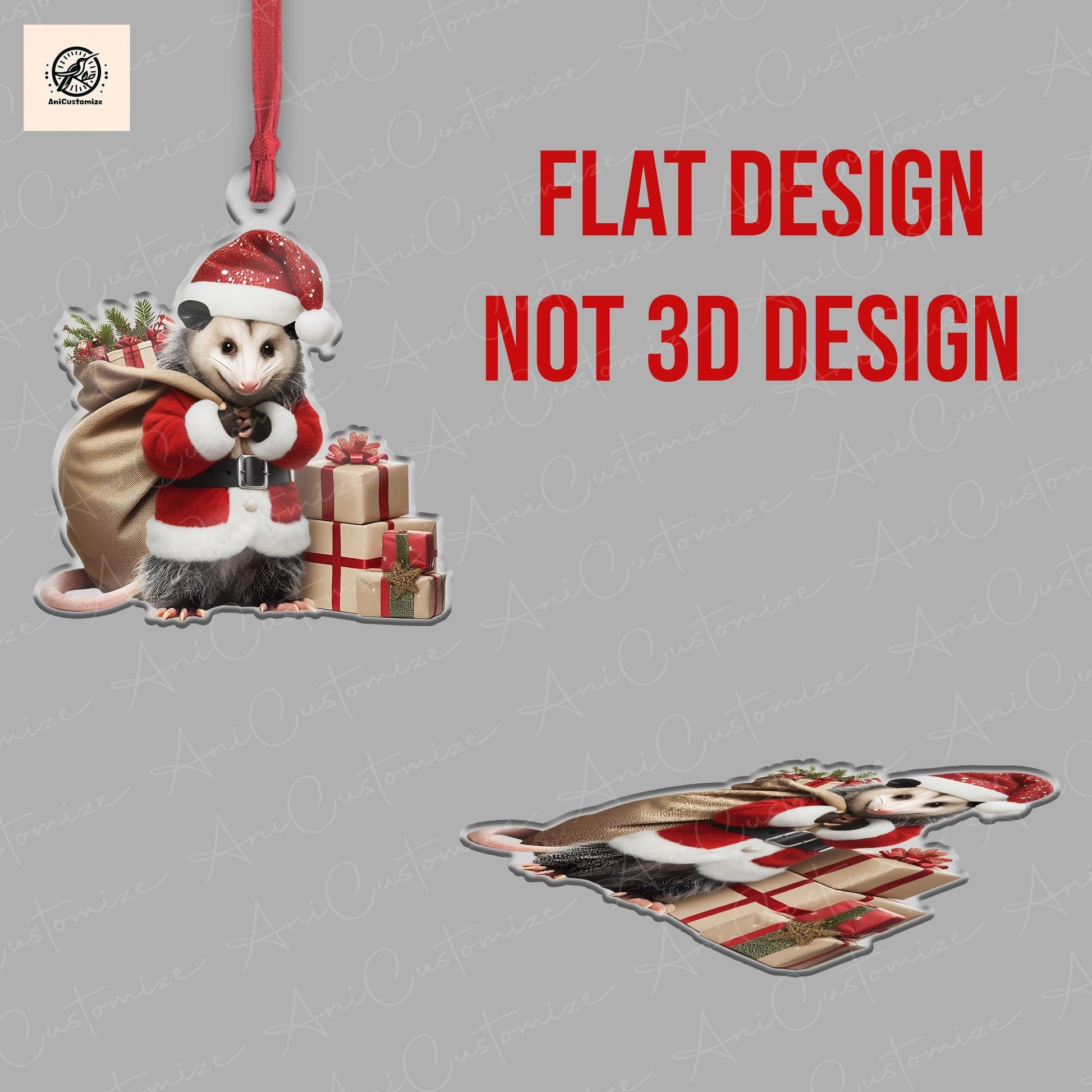 Personalized Opossum Christmas Ornament, Custom Opossum Name Ornament, Christmas Gift, Animal Ornament, Santa Ornament, Christmas Decor