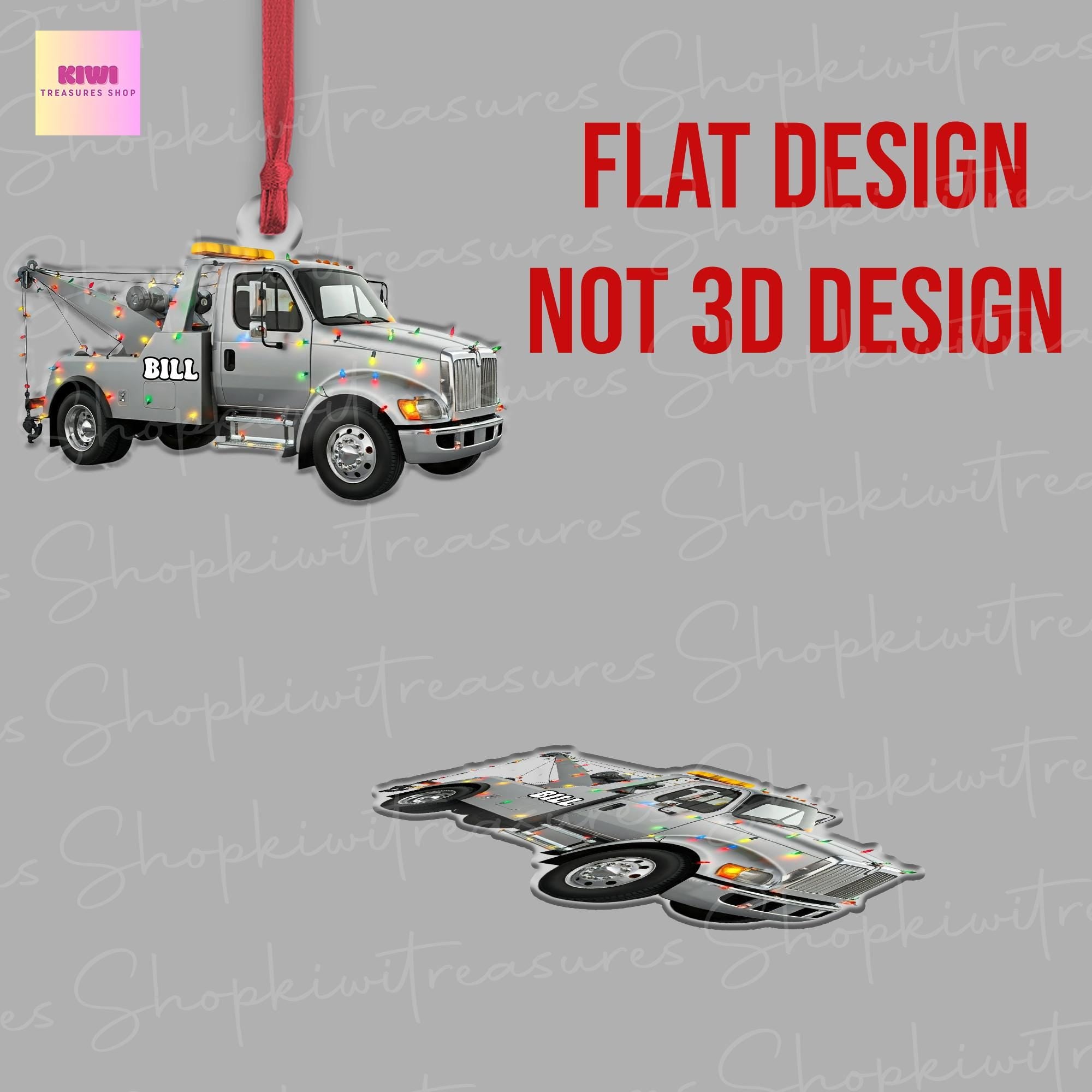 Personalized Tow truck ornament, 2d Flat ornament, Hook truck, Breakdown Truck, Recovery Vehicle, Breakdown Lorry, Gift For boys