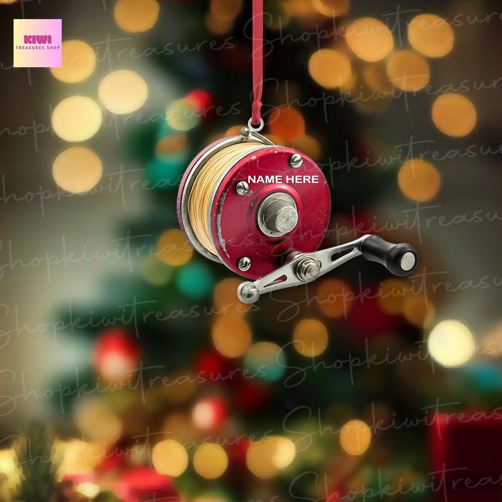 Personalized Fishing Rod 2D FLAT Christmas Ornaments, Fish Ornaments for Fishing Lover, Christmas Fishing Ornament, Fishing Dad Gift