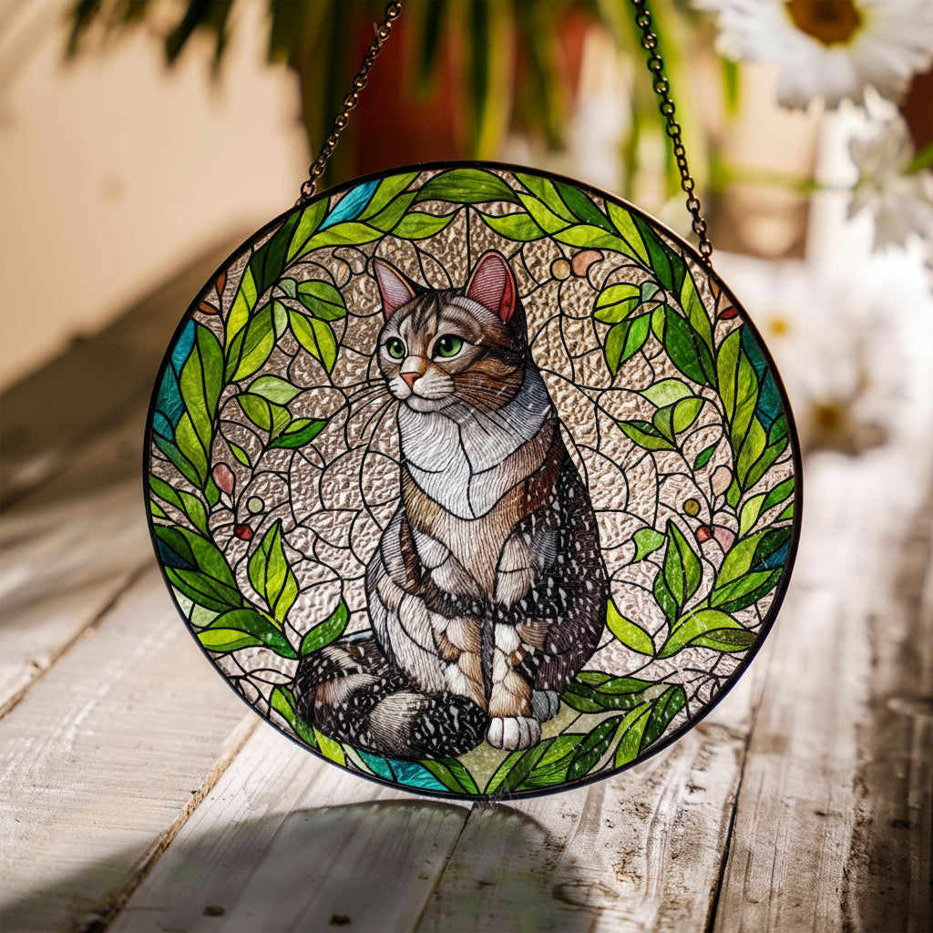 Tabby Cat GLASS Window Hanging, Glass suncatcher, Pet Memorial Suncatcher, Cat Memorial Gift, Pet Suncatcher, Christmas Gift, Tabby Cat gift