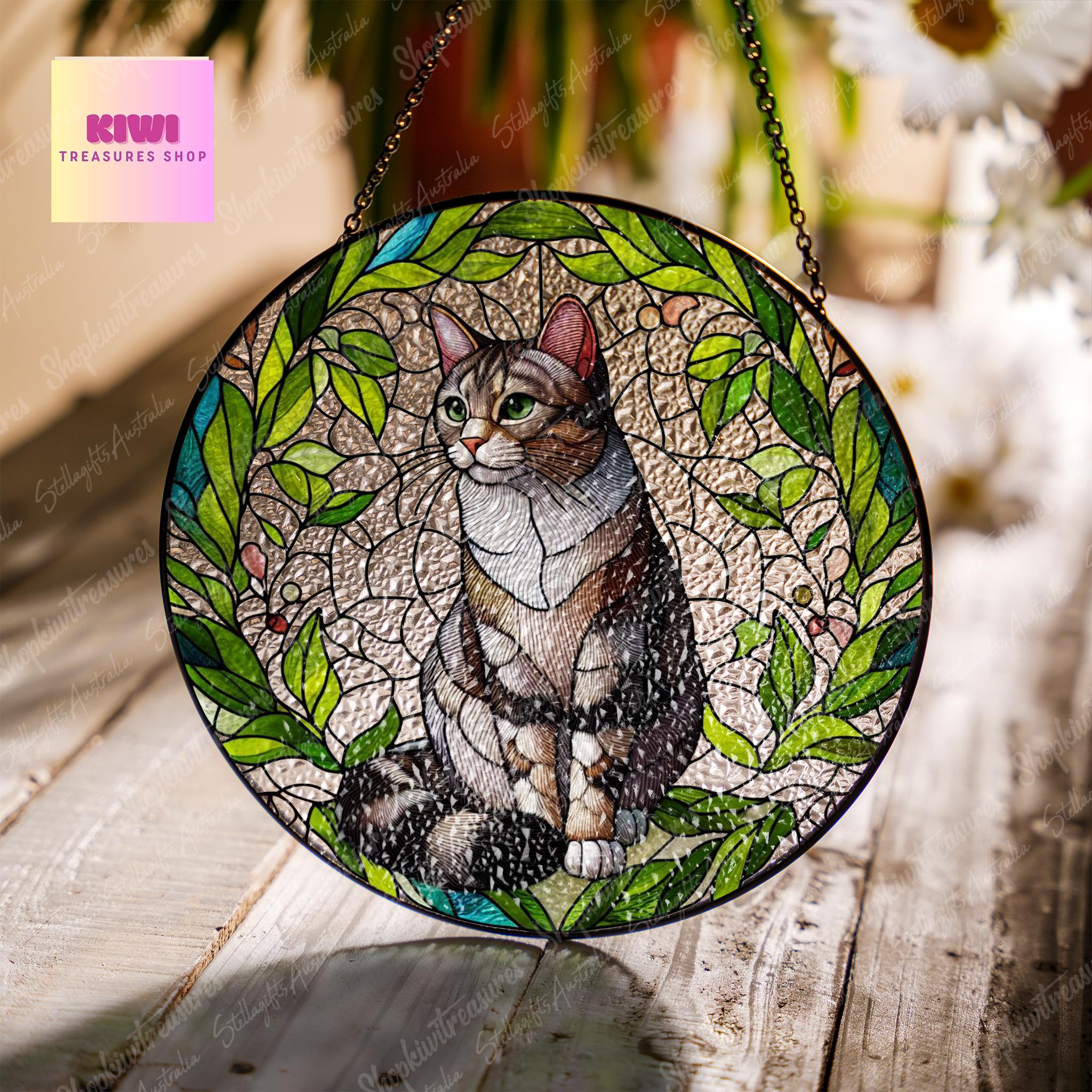 Tabby Cat GLASS Window Hanging, Glass suncatcher, Pet Memorial Suncatcher, Cat Memorial Gift, Pet Suncatcher, Christmas Gift, Tabby Cat gift