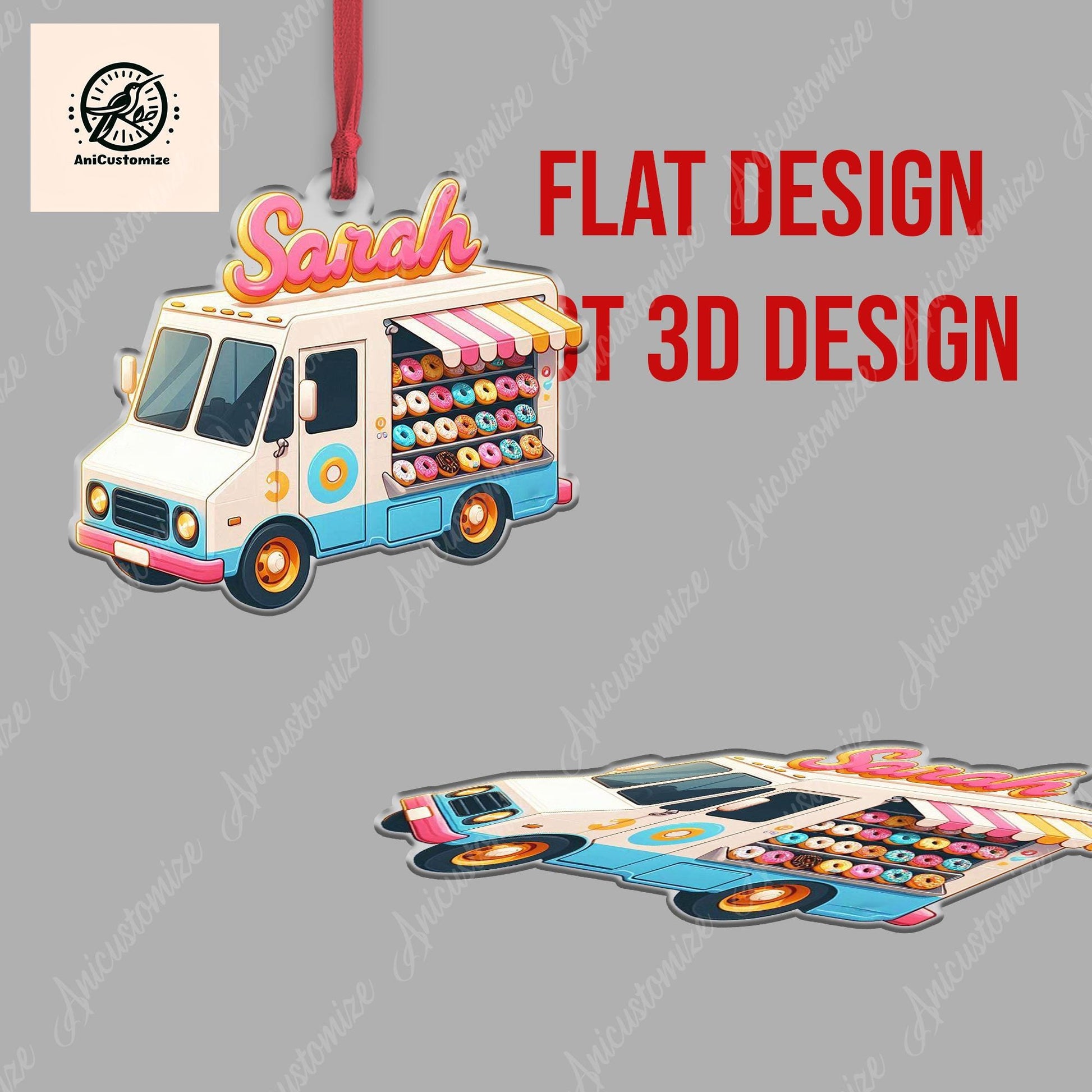 Personalized Donut Truck Christmas Ornament, Dout Truck Ornament Decor, Gift For her, Donut Lover Gift, Donut Ornament,Funny CHirstmas Decor