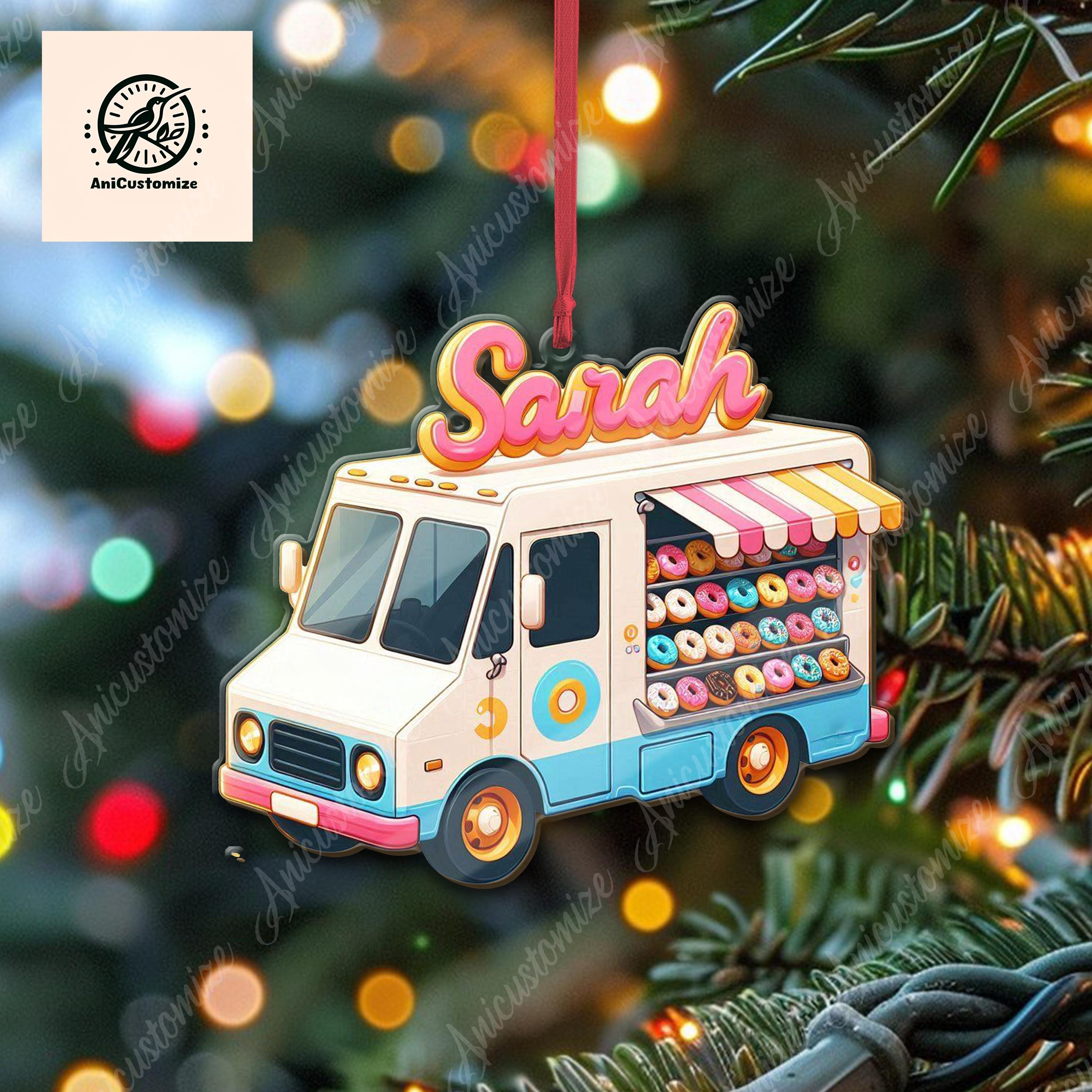 Personalized Donut Truck Christmas Ornament, Dout Truck Ornament Decor, Gift For her, Donut Lover Gift, Donut Ornament,Funny CHirstmas Decor