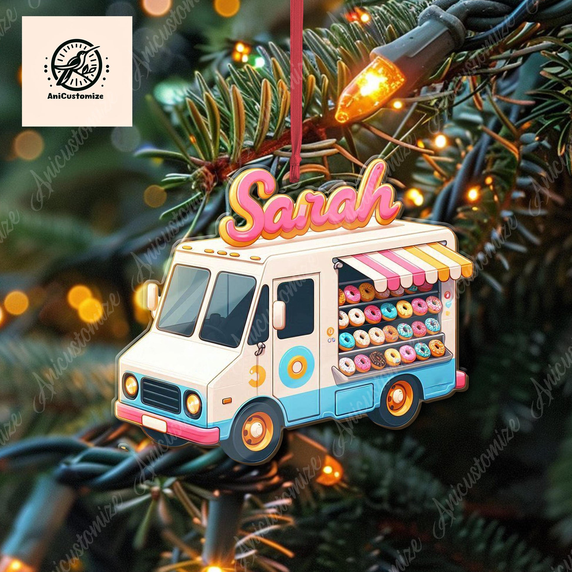 Personalized Donut Truck Christmas Ornament, Dout Truck Ornament Decor, Gift For her, Donut Lover Gift, Donut Ornament,Funny CHirstmas Decor