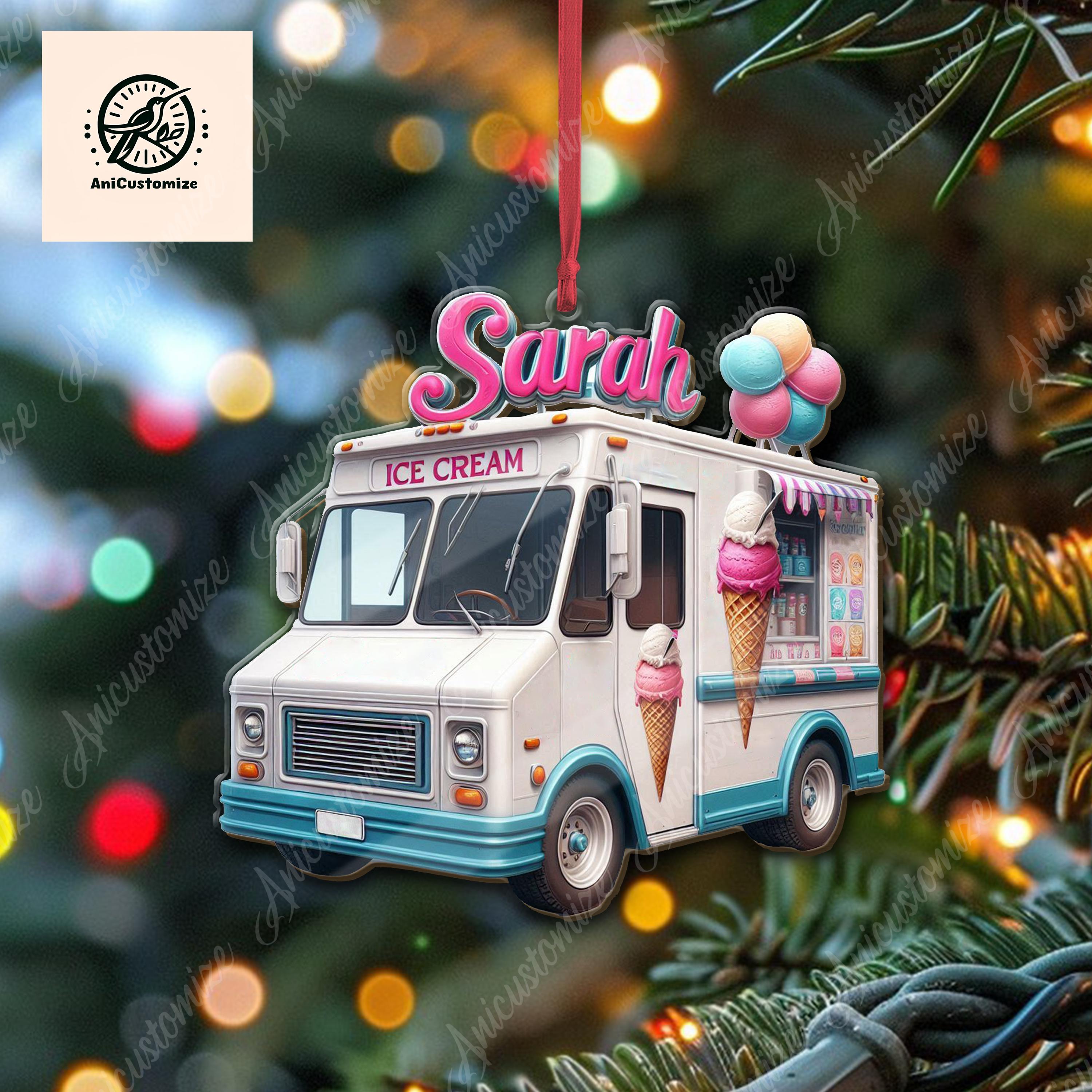 Personalized Ice Cream Truck Christmas Ornament, Ice CreamTruck Ornament, Gift For her, Ice Cream Lover Gift, Funny CHirstmas Decor