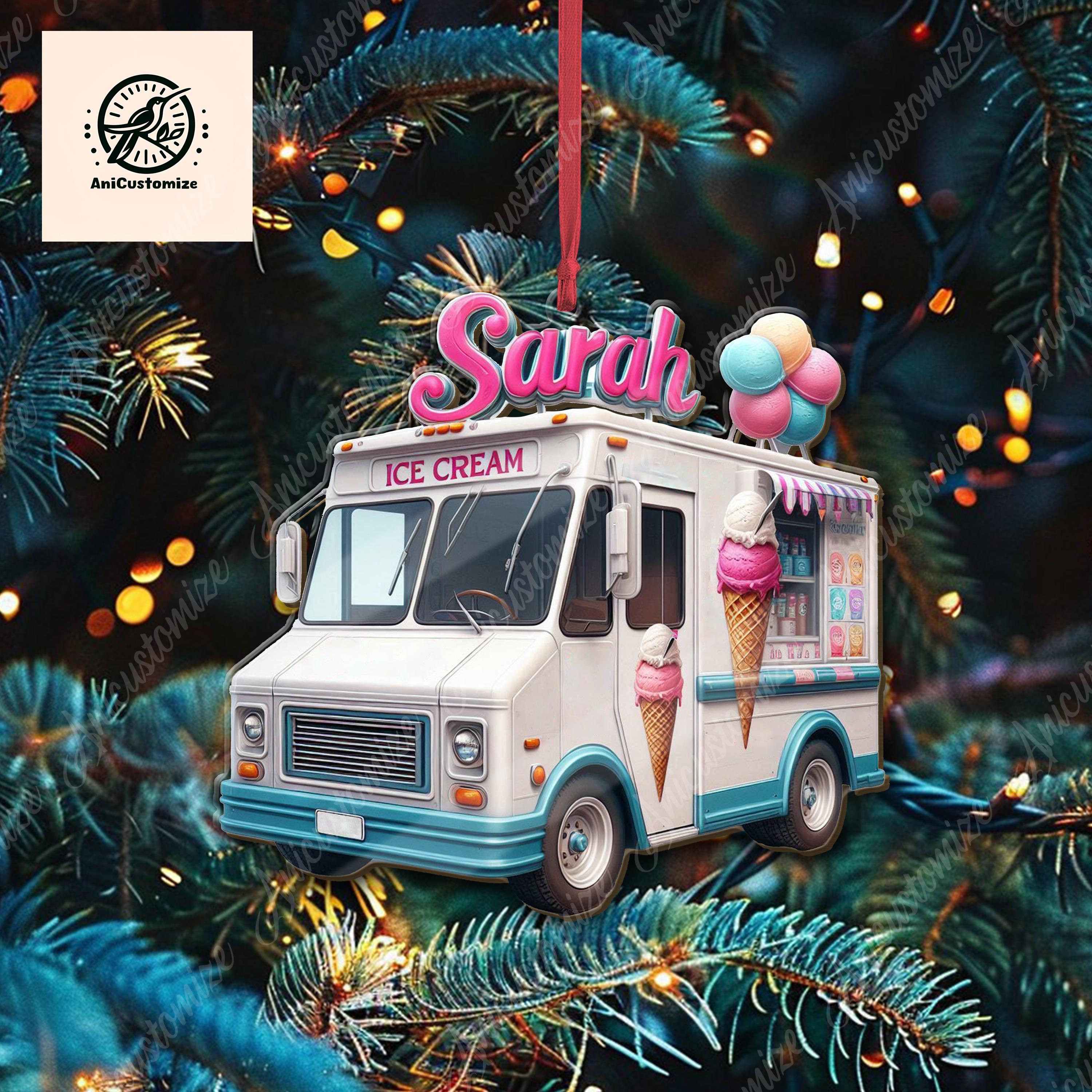 Personalized Ice Cream Truck Christmas Ornament, Ice CreamTruck Ornament, Gift For her, Ice Cream Lover Gift, Funny CHirstmas Decor
