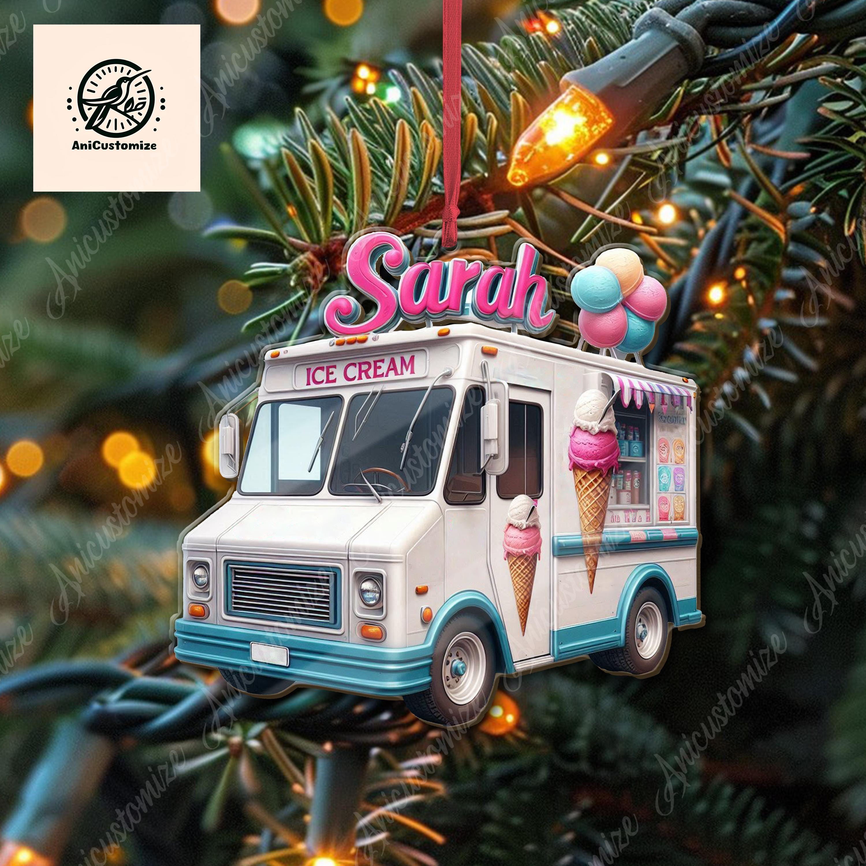 Personalized Ice Cream Truck Christmas Ornament, Ice CreamTruck Ornament, Gift For her, Ice Cream Lover Gift, Funny CHirstmas Decor