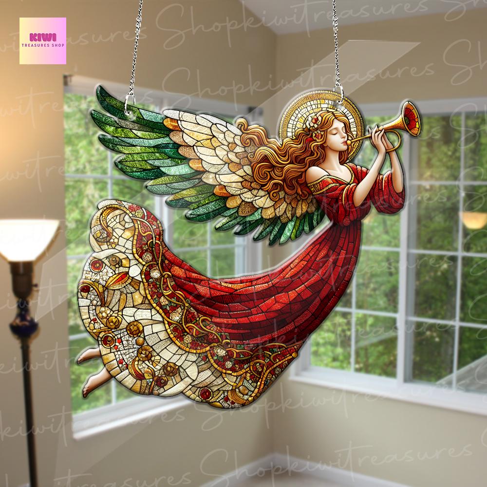 Angel with trumpet  ACRYLIC  Window hanging, Wall Art, Not glass, Indoor Decor, Christmas idea gift, angel acrylic decor, NOT suncatcher