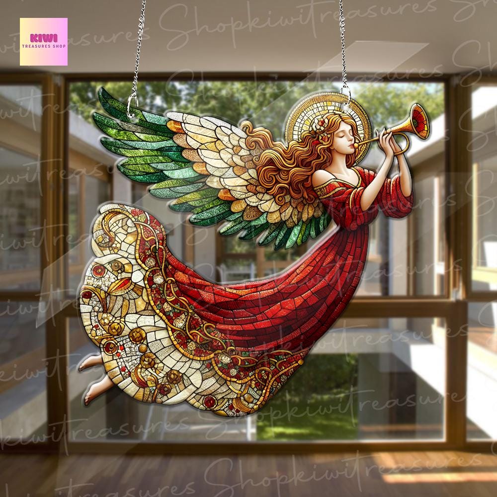 Angel with trumpet  ACRYLIC  Window hanging, Wall Art, Not glass, Indoor Decor, Christmas idea gift, angel acrylic decor, NOT suncatcher