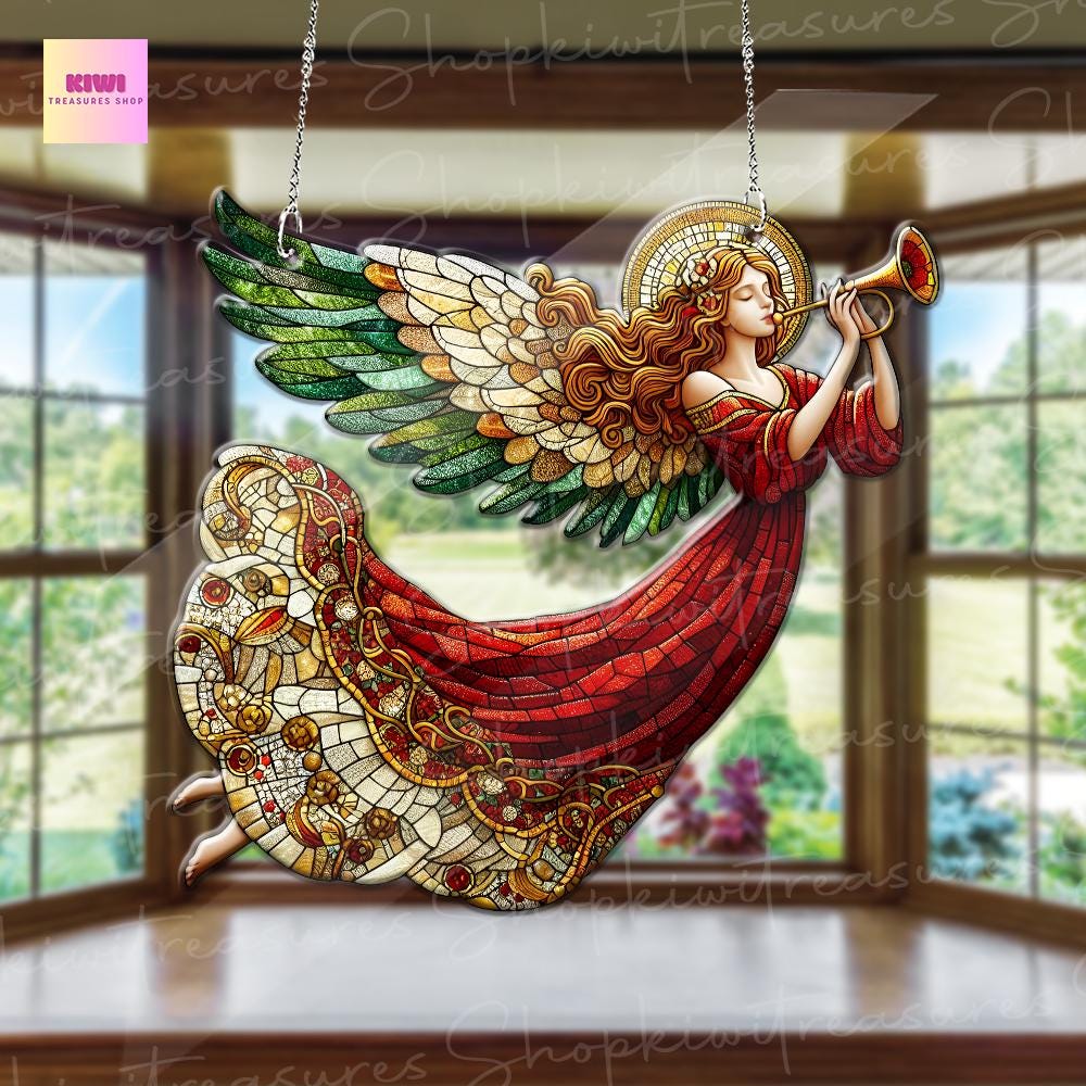 Angel with trumpet  ACRYLIC  Window hanging, Wall Art, Not glass, Indoor Decor, Christmas idea gift, angel acrylic decor, NOT suncatcher