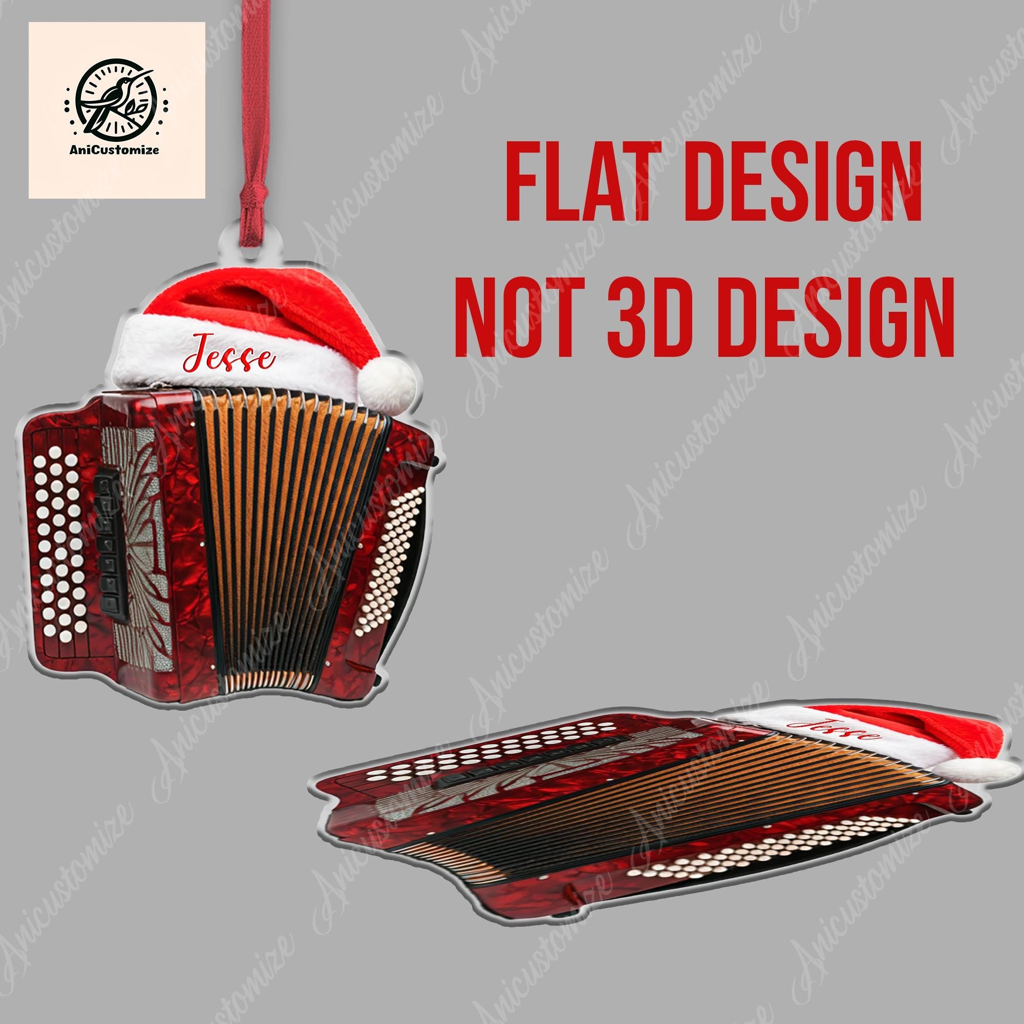 Personalized Accordion 2D FLAT Ornament Decor, Accordion Player Decor, Musician Lover Gift, Musician Decor, Music Lover Gift,Xmas Tree Decor