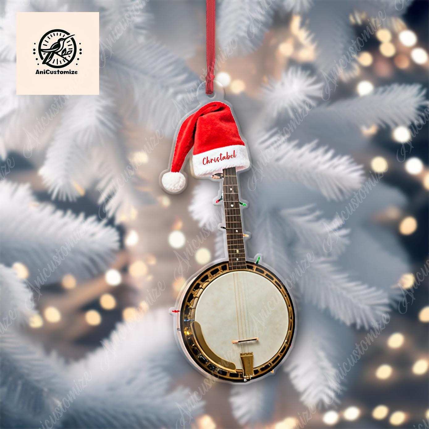 2D FLAT Personalized Banjo Ornament Decor, Banjo Artist Decor,Christmas Banjo Lover, Banjo Artist Gift Idea, Musician Decor,Music Lover Gift
