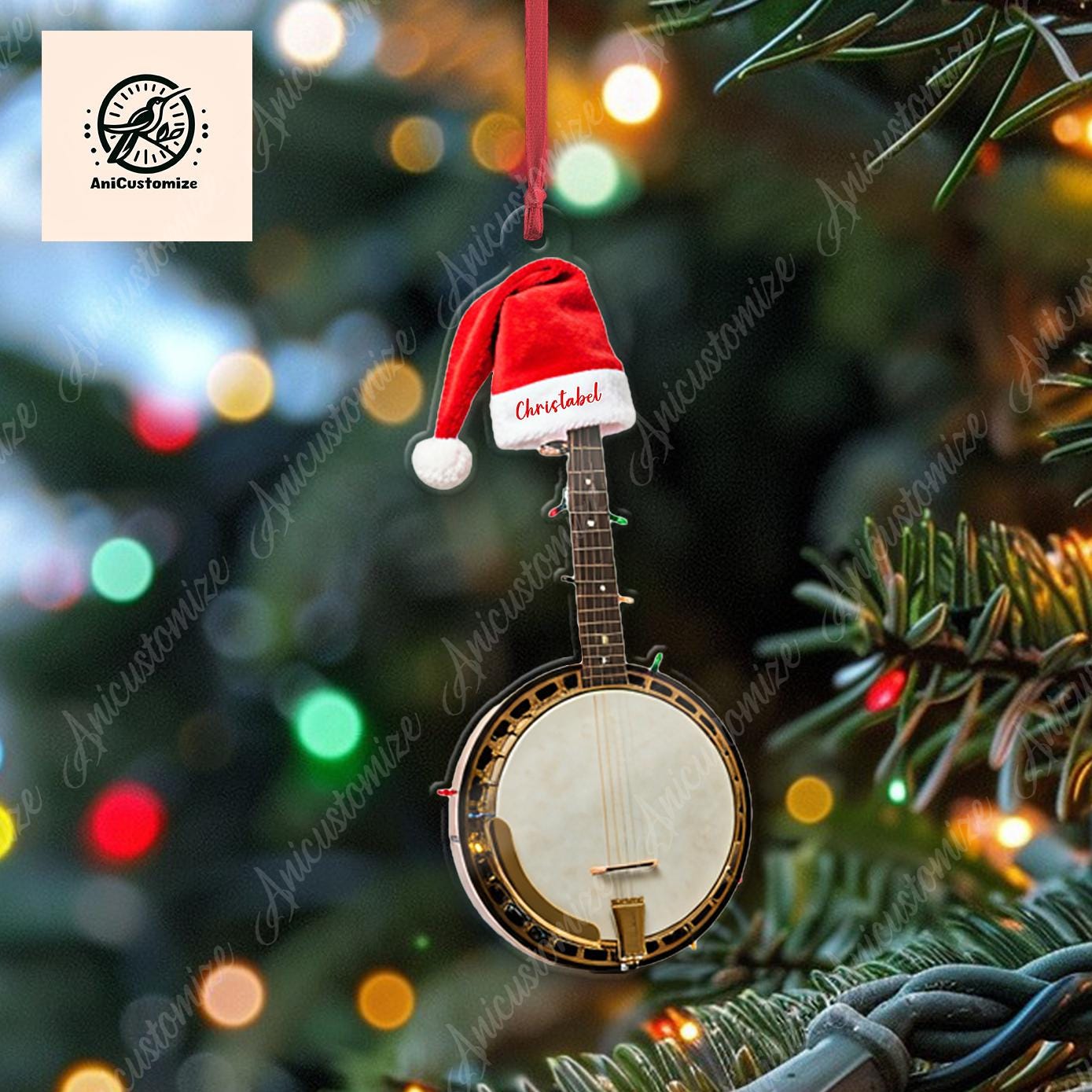 2D FLAT Personalized Banjo Ornament Decor, Banjo Artist Decor,Christmas Banjo Lover, Banjo Artist Gift Idea, Musician Decor,Music Lover Gift