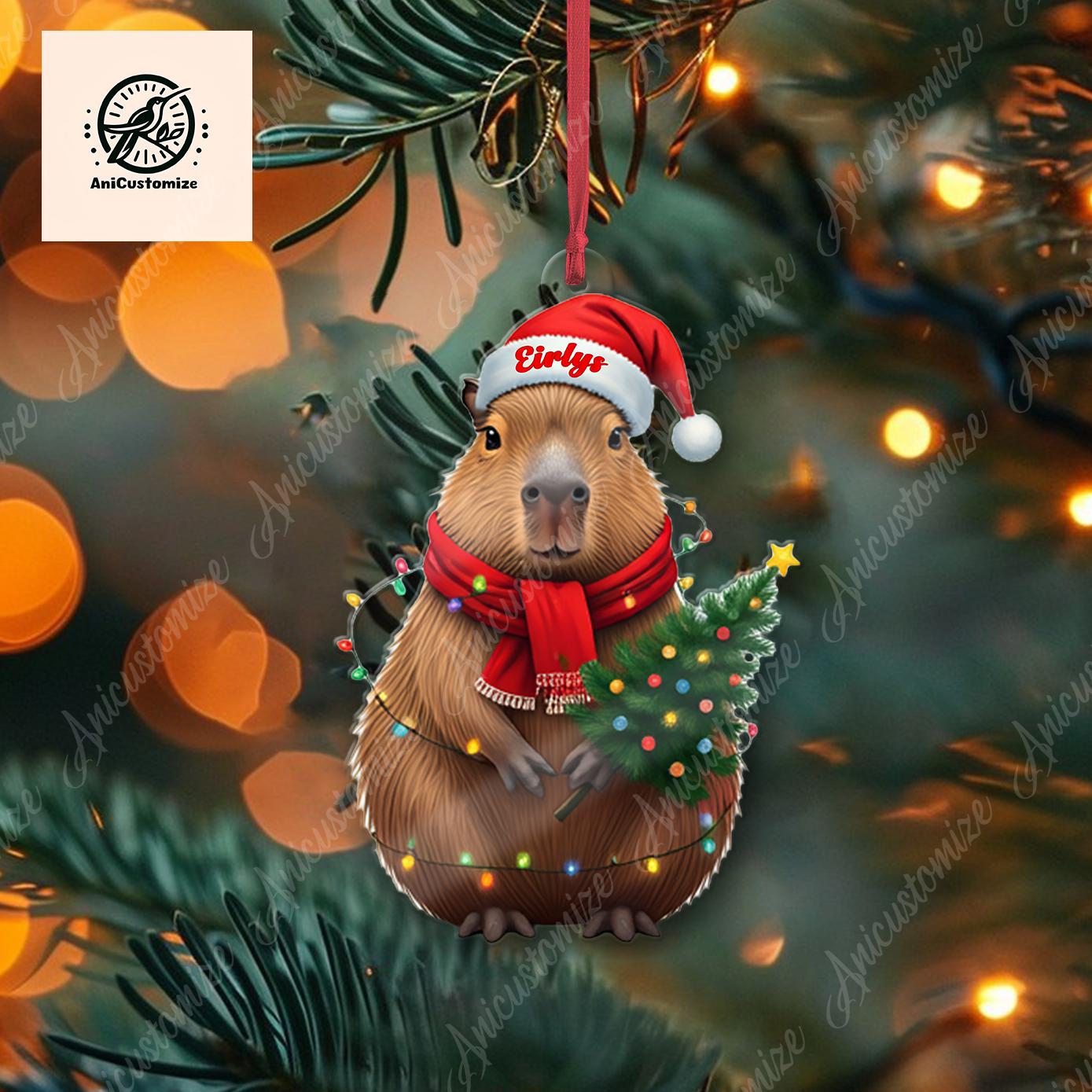 Custom Festive 2D FLAT Capybara Christmas Ornament Decor,Capybara Lover Decor,Xmas Animal Decor, Animal Lover Gift,Capybara Decor Xmas Decor