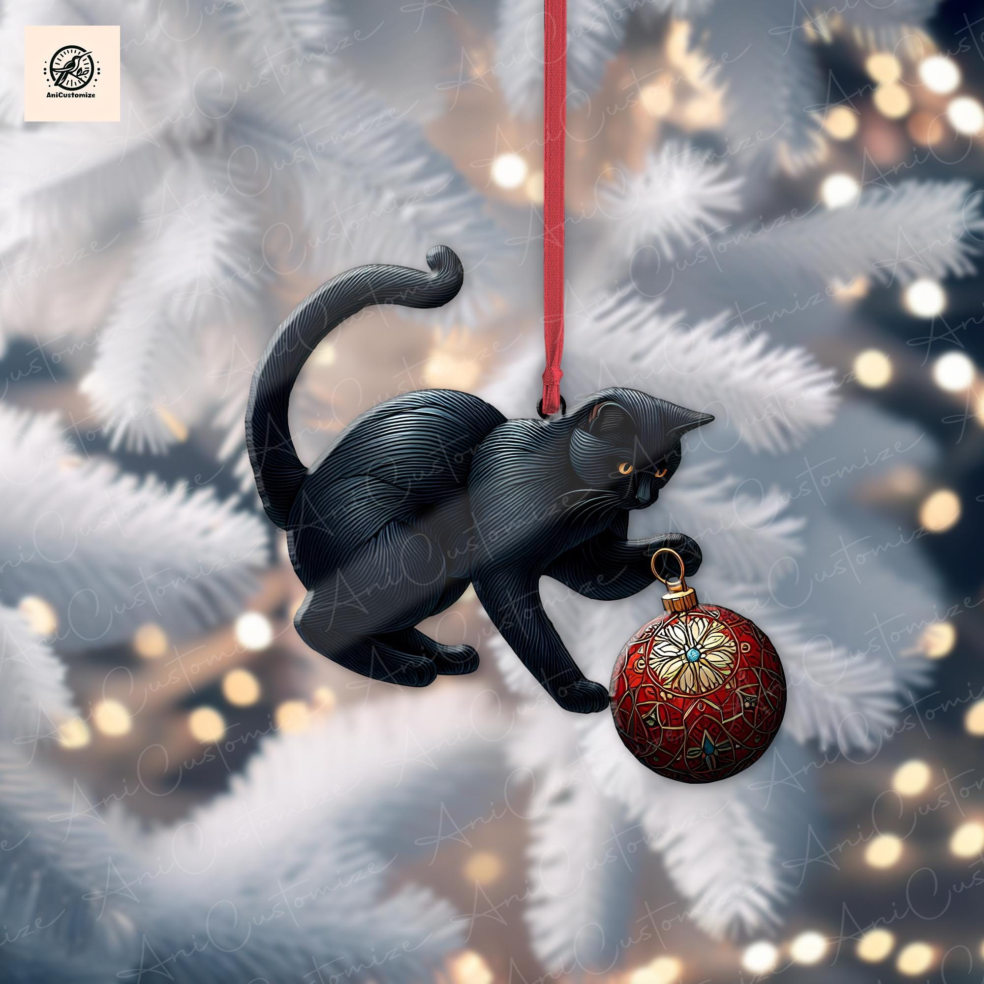 Christmas Black Cat Ornament Decor, Christmas Cat Decor, Black Cat Lover, Cat Mom Gift, Xmas Animal Decor, Xmas Gift idea, Cat Mama Decor
